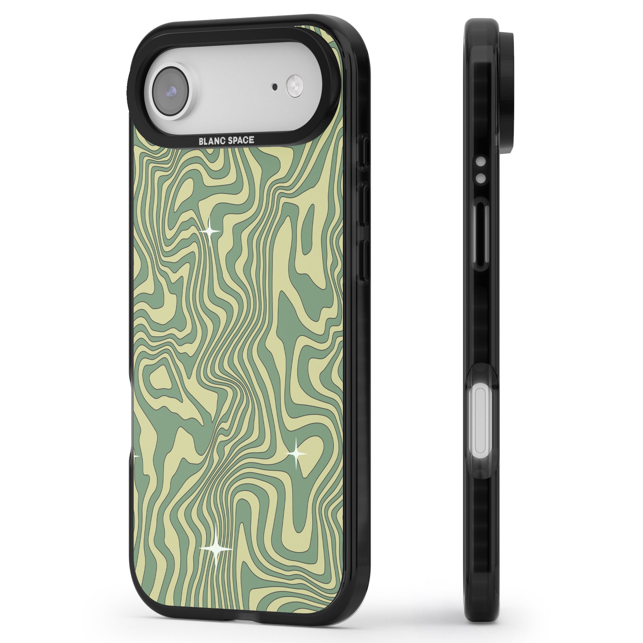 Green Abstract Wave iPhone 17 Air Impact Black Phone Case Side Profile