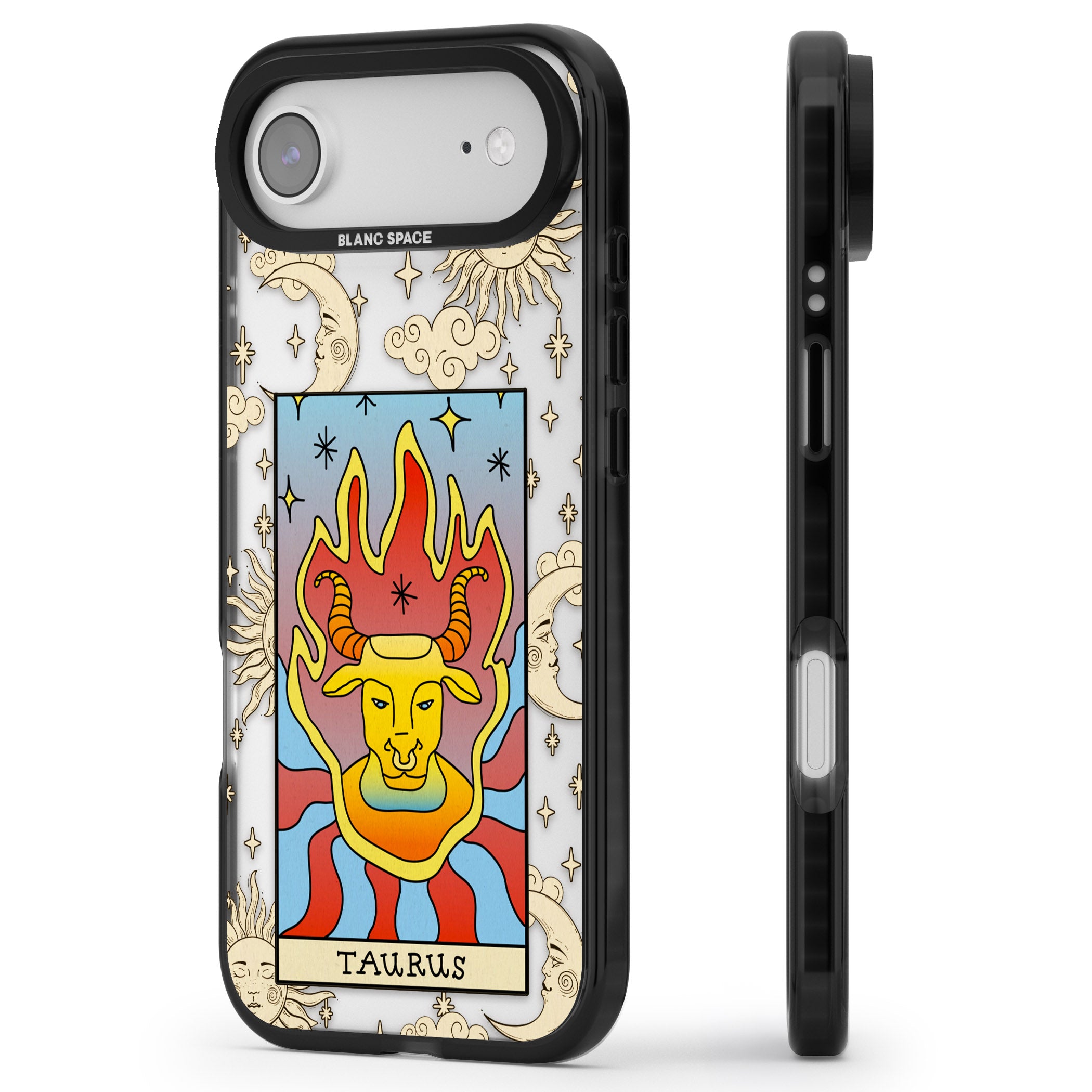 Celestial Zodiac Taurus iPhone 17 Air Impact Black Phone Case Side Profile