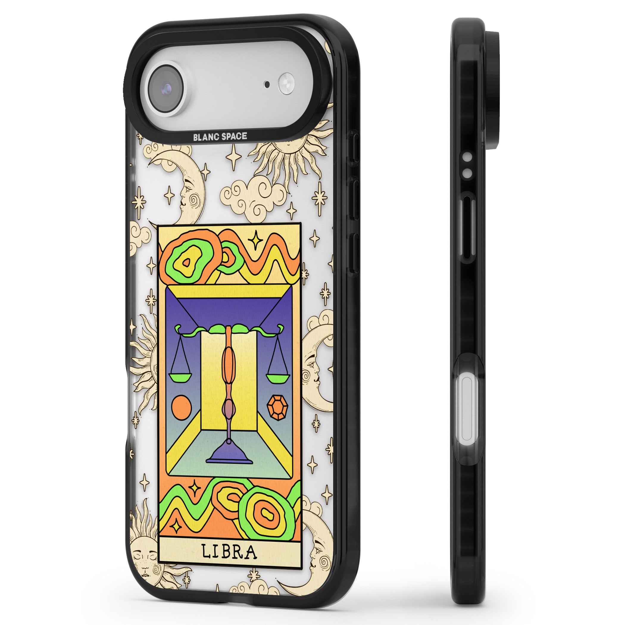 Celestial Zodiac Libra iPhone 17 Air Impact Black Phone Case Side Profile