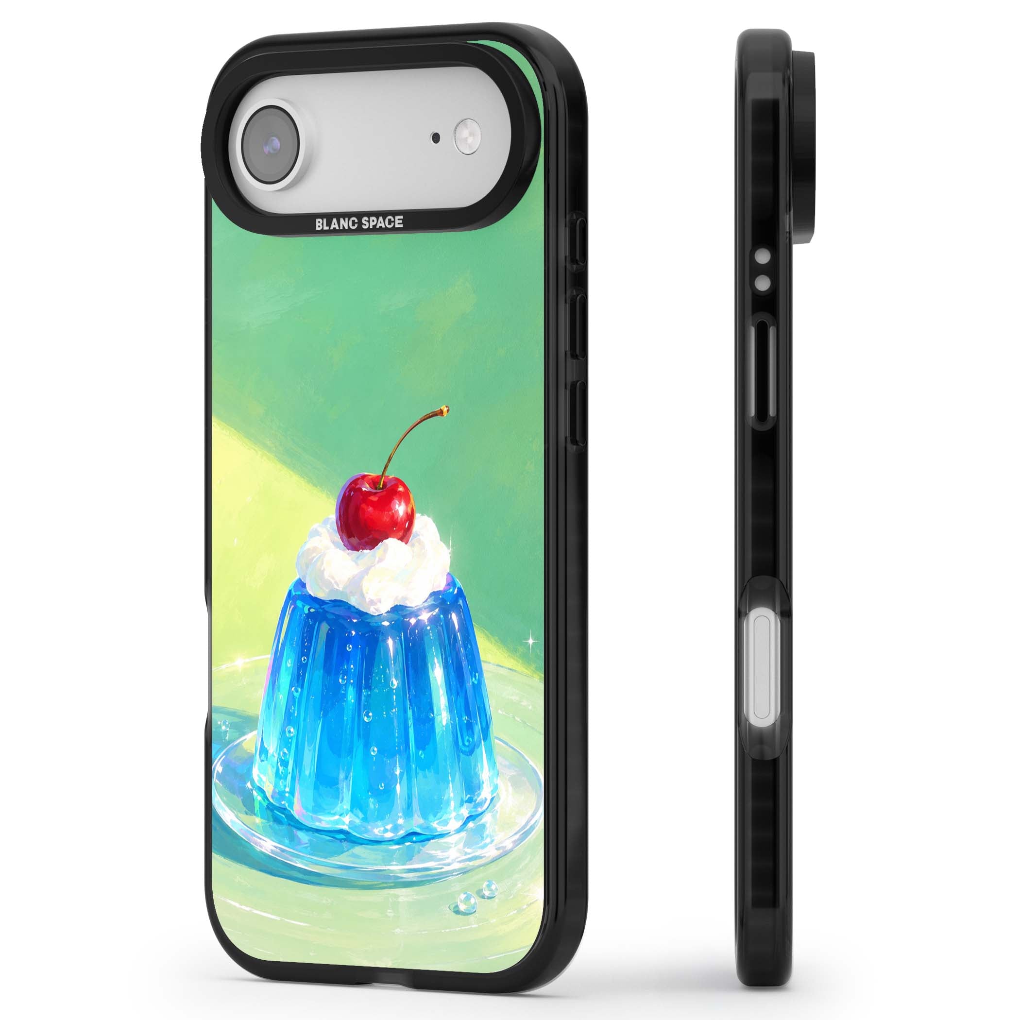 Cherry Jelly kawaii dessert iPhone case featuring blue jelly pudding, whipped cream and a red cherry | Clear Impact case for iPhone Air