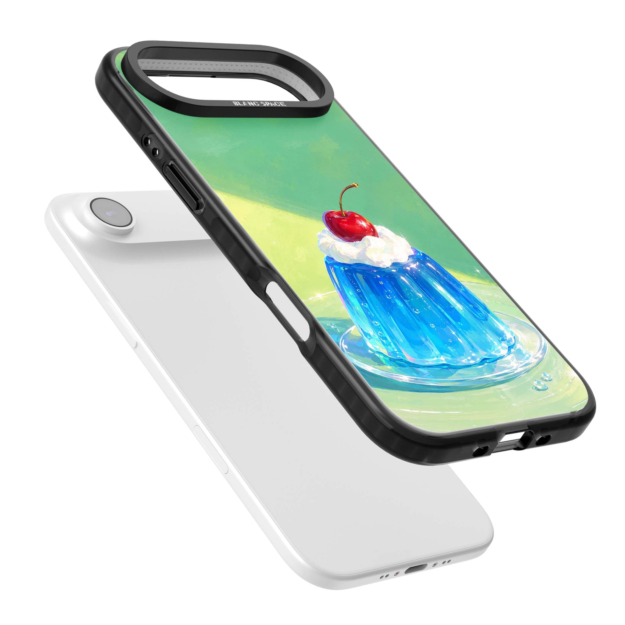 Cherry Jelly kawaii dessert iPhone case featuring blue jelly pudding, whipped cream and a red cherry | Clear Impact case for iPhone Air