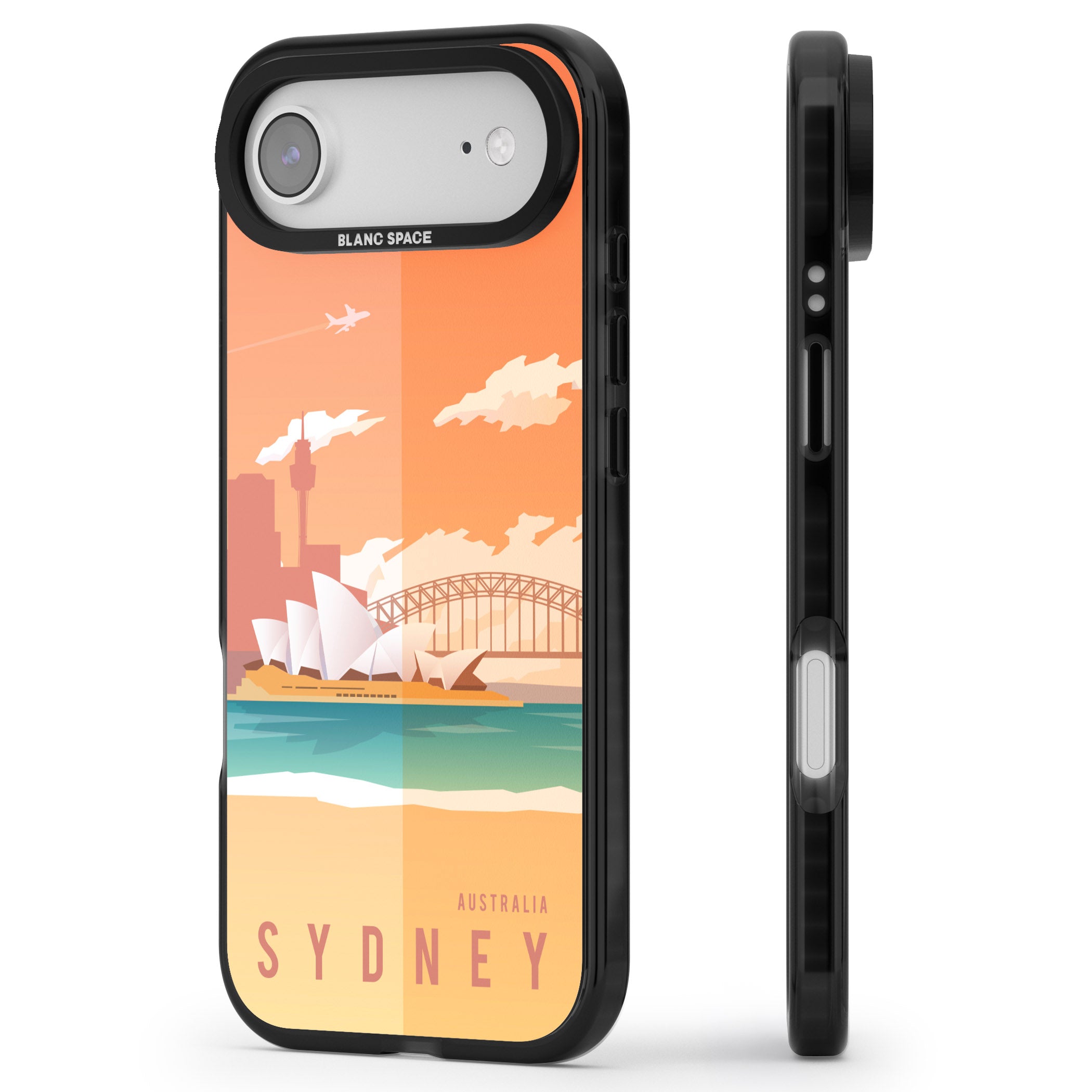 Vintage Travel Poster Sydney iPhone 17 Air Impact Black Phone Case Side Profile