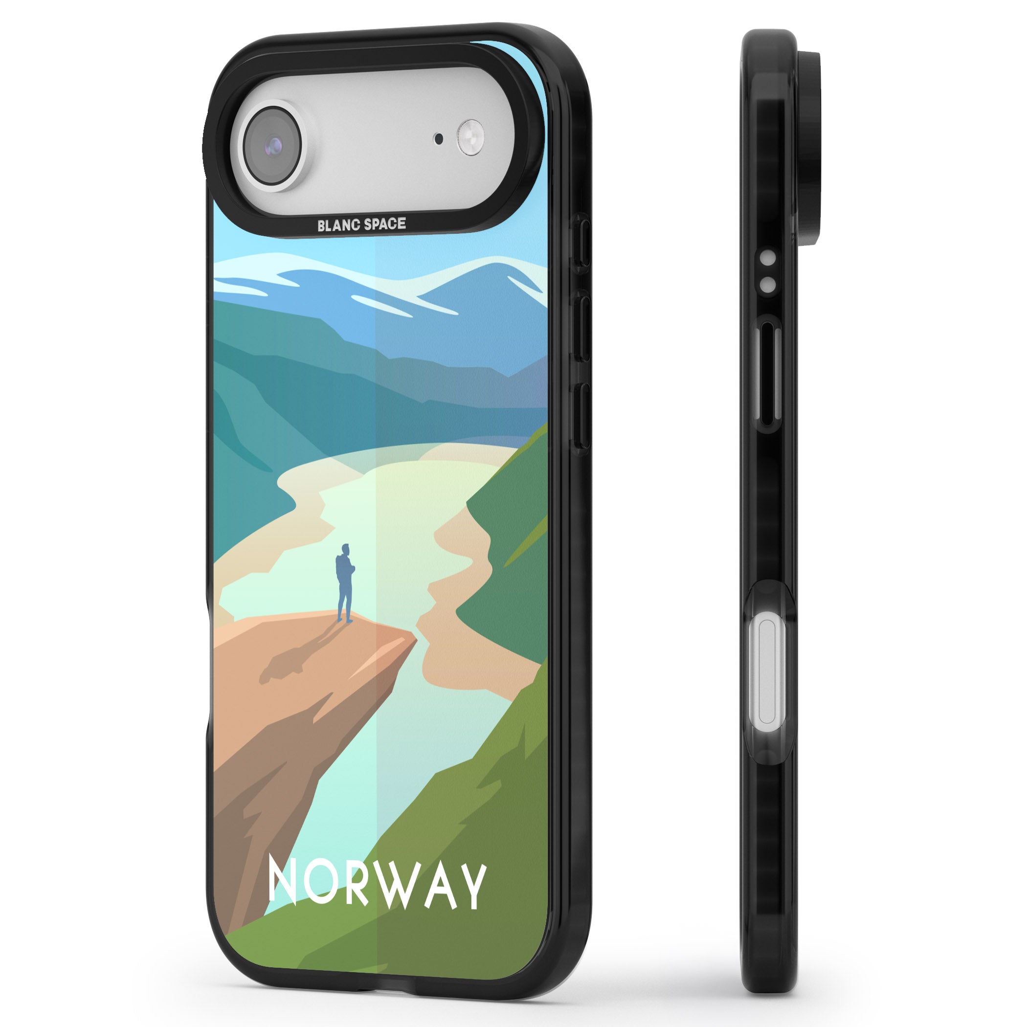 Vintage Travel Poster Norway iPhone 17 Air Impact Black Phone Case Side Profile