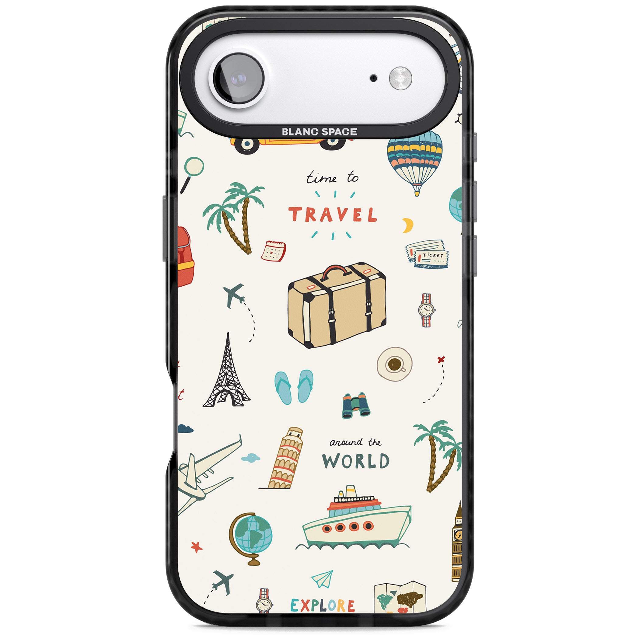 Cute Travel Pattern Cream iPhone 17 Air Impact Black Phone Case