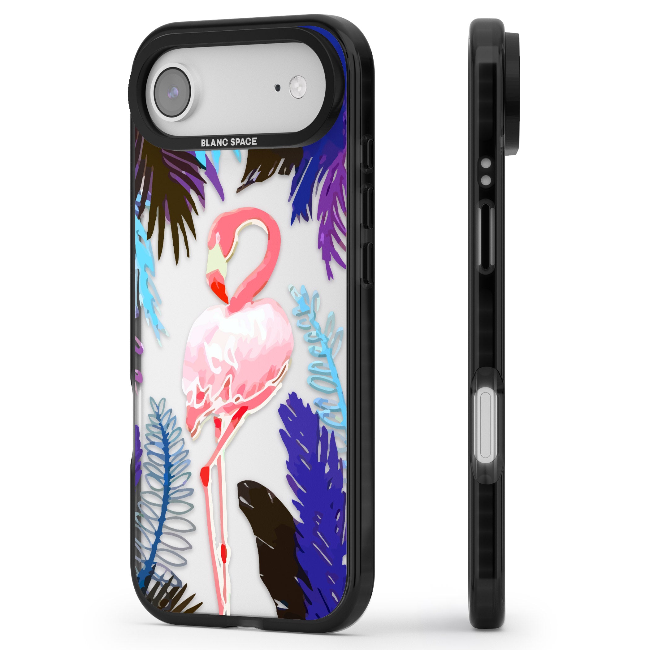 Tropical Flamingo iPhone 17 Air Impact Black Phone Case Side Profile