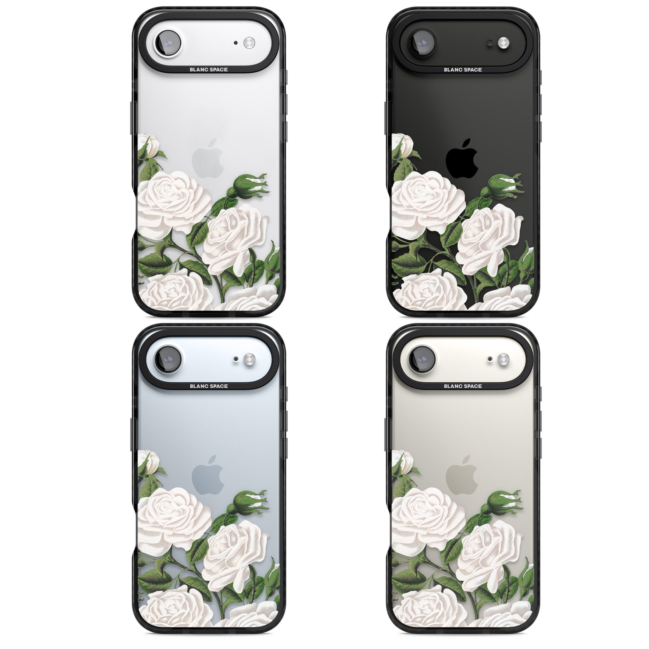 White Vintage Painted Flowers iPhone 17 Air Impact Black Phone Case APT Impact Protection