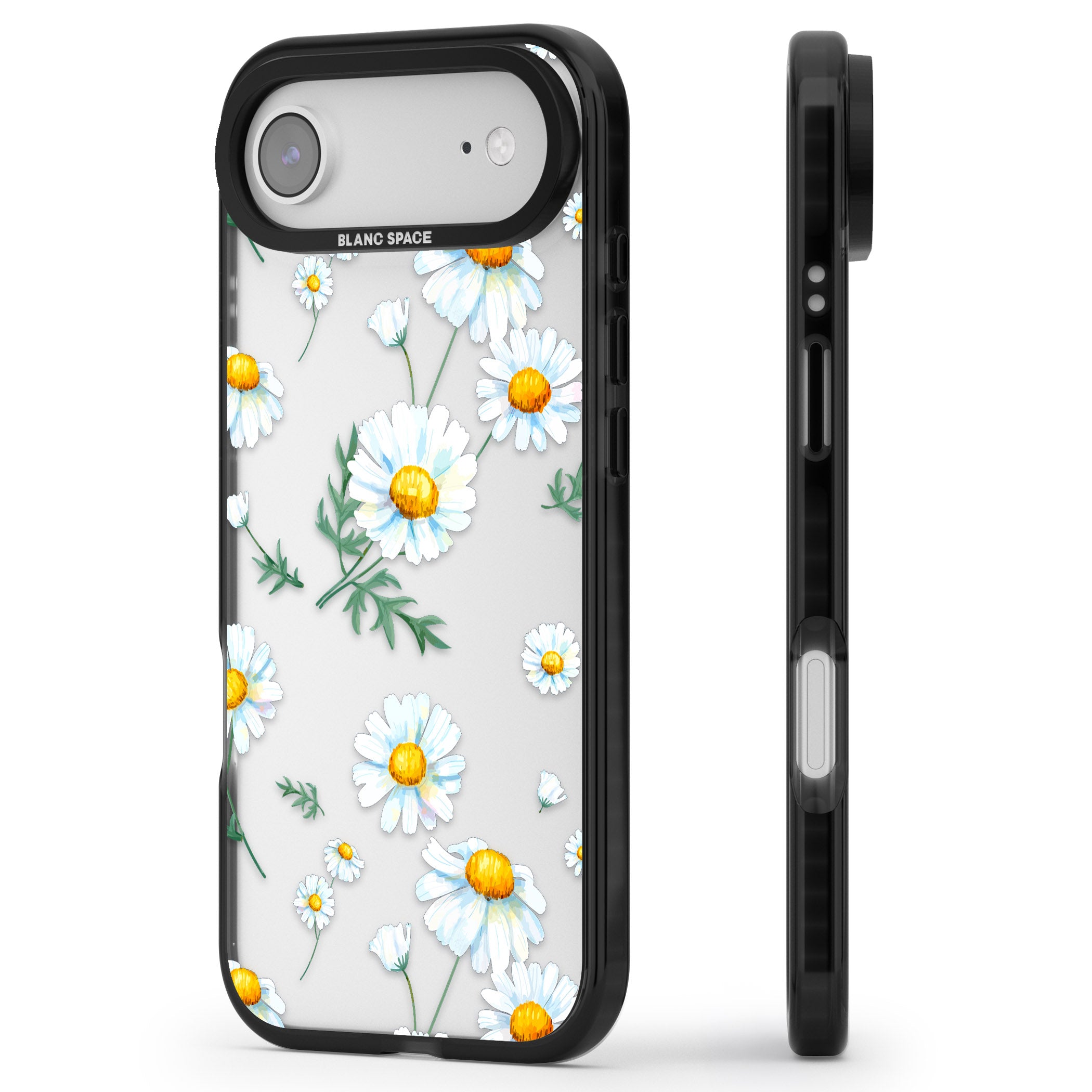 Vintage Painted Daisies iPhone 17 Air Impact Black Phone Case Side Profile
