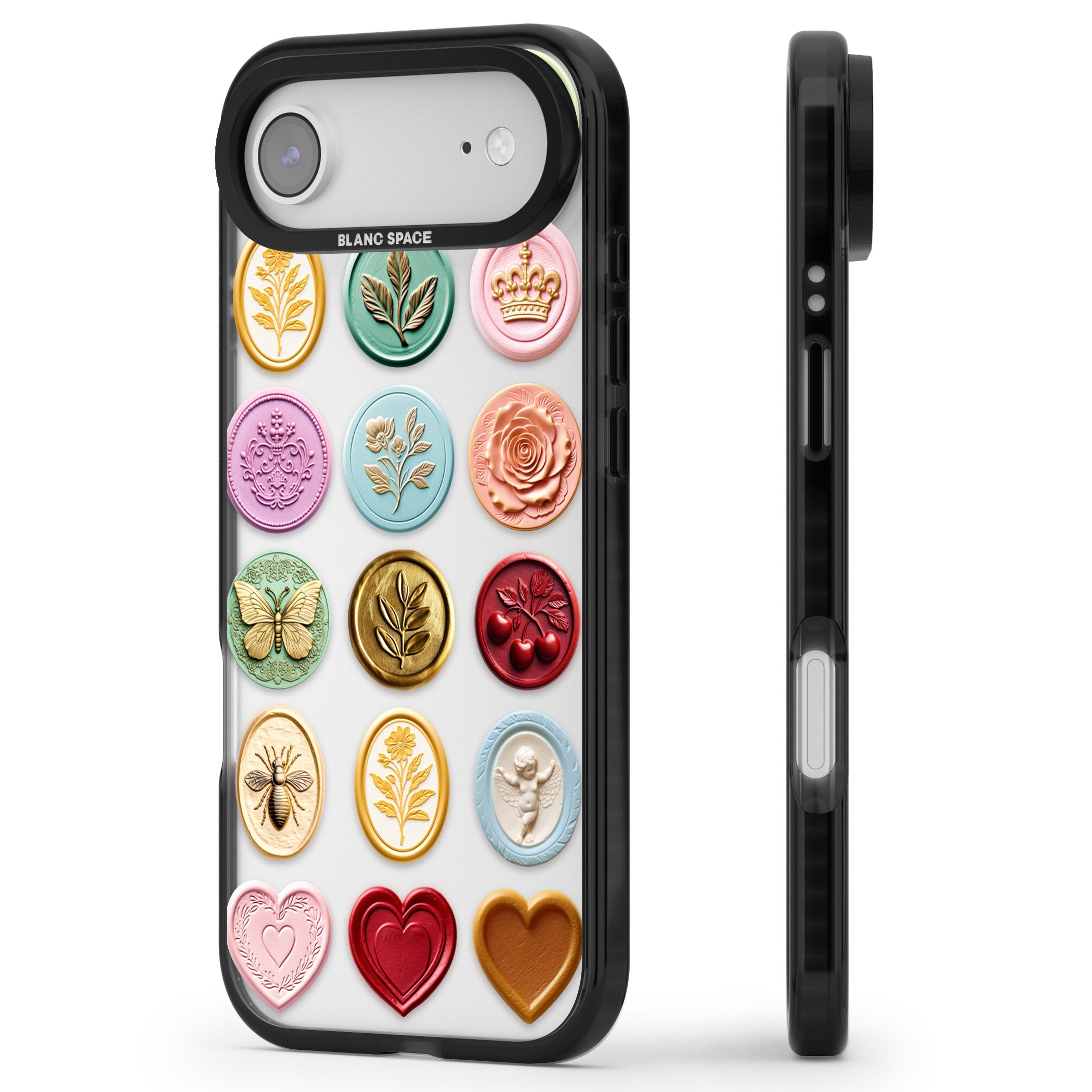 Vintage Wax Seal Pattern iPhone 17 Air Impact Black Phone Case Side Profile