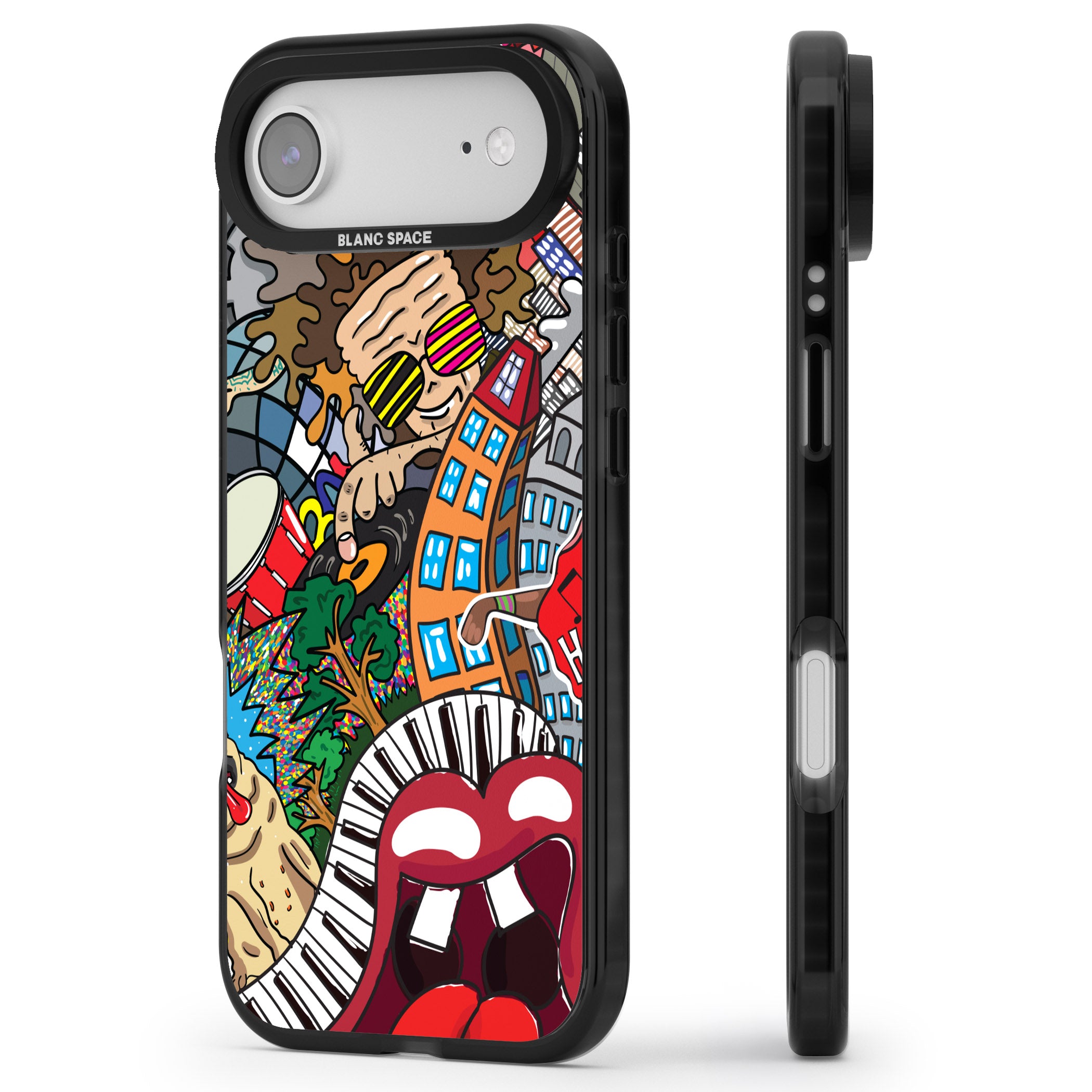 Funky Music City iPhone 17 Air Impact Black Phone Case Side Profile