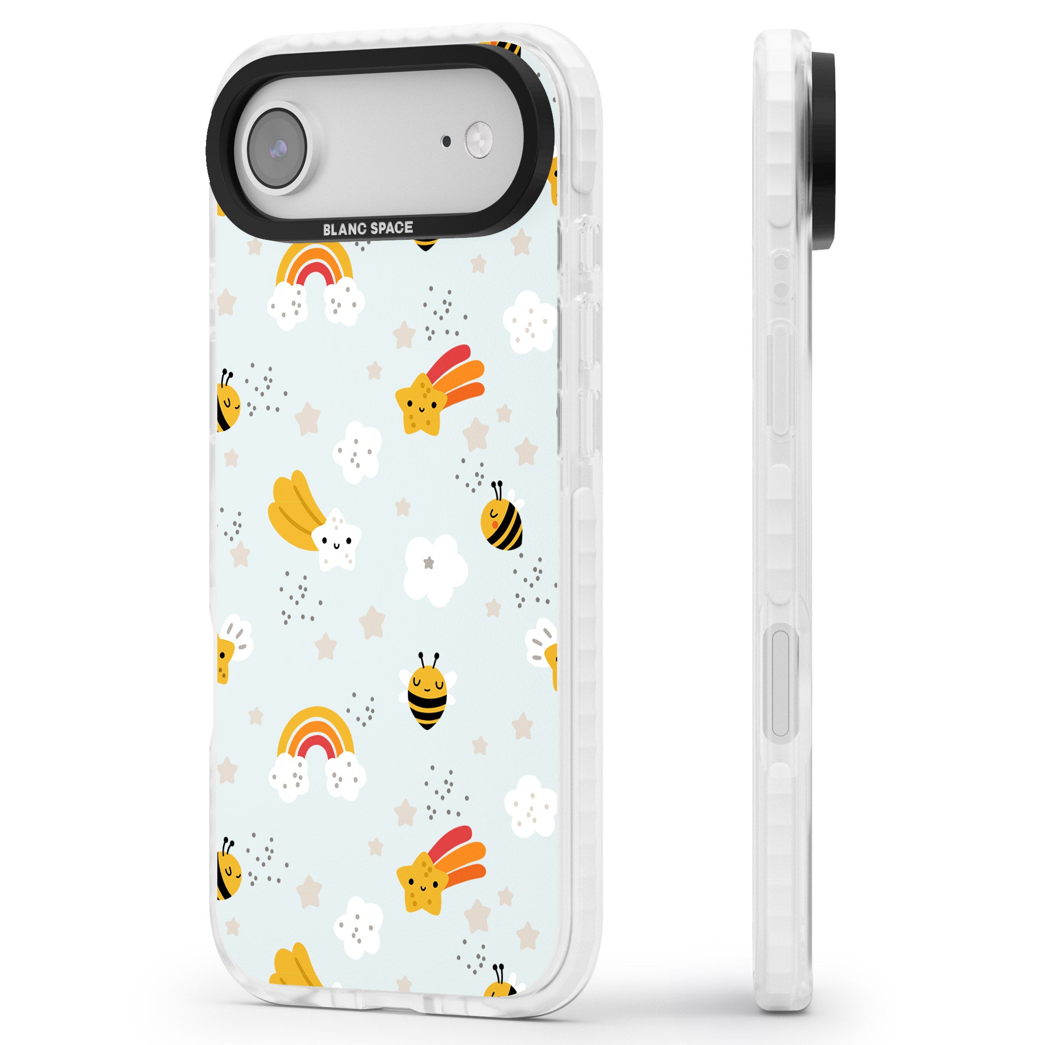 Sweet As Honey Patterns: Bees & Rainbows iPhone 17 Air Impact Clear Phone Case Side Profile