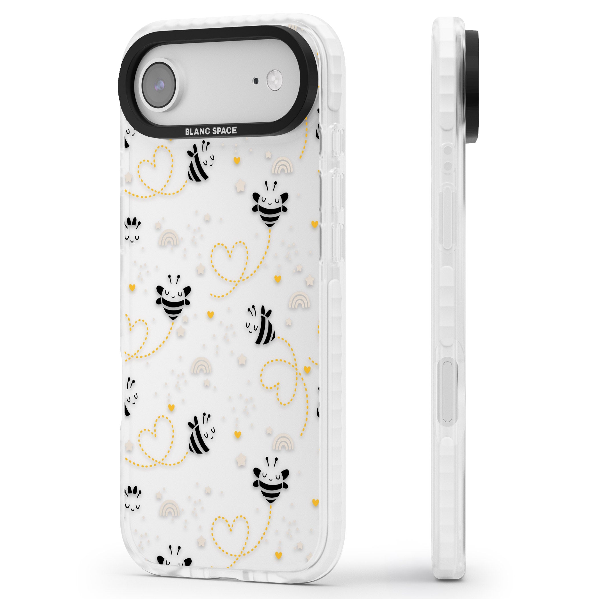 Bee Hearts Pattern iPhone 17 Air Impact Clear Phone Case Side Profile