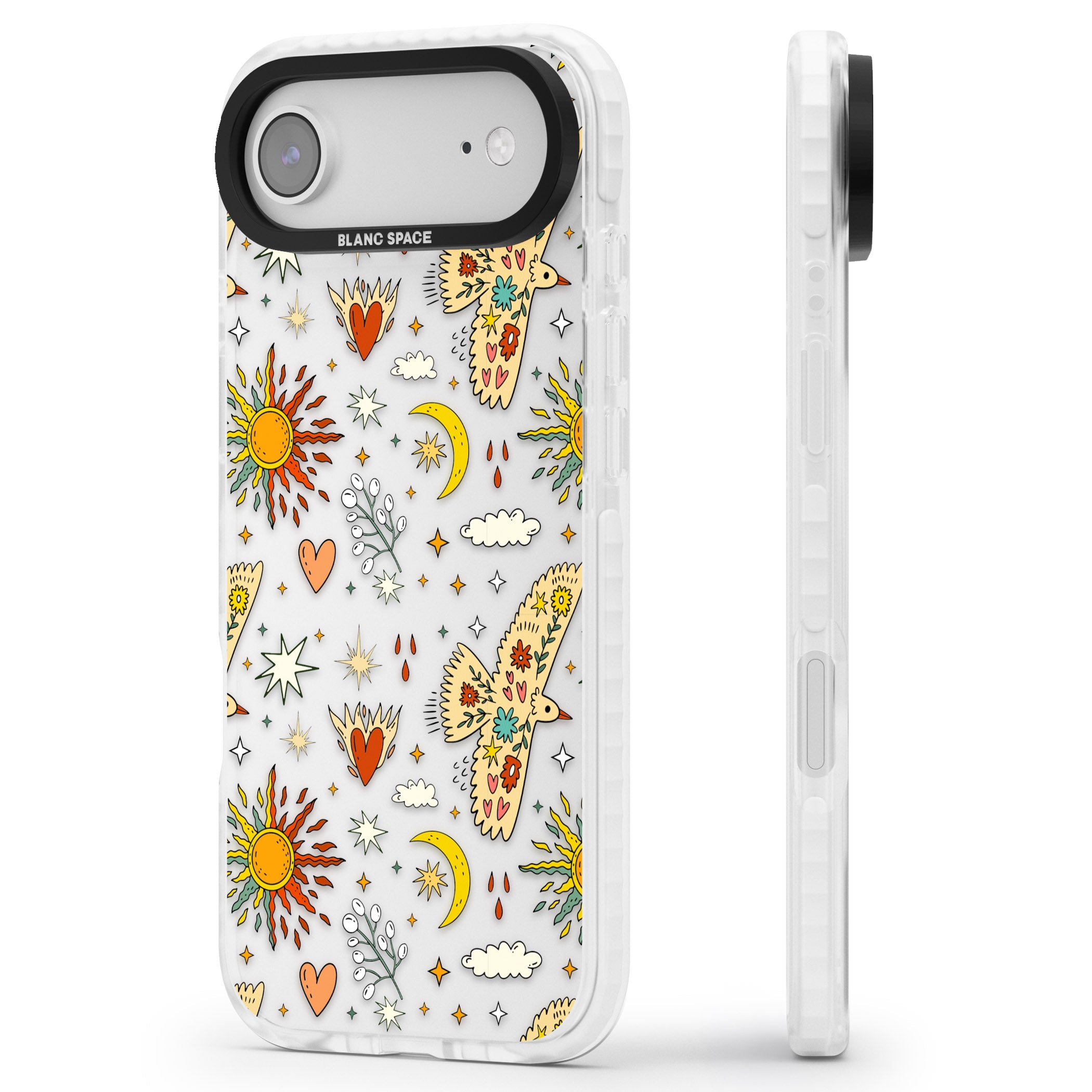 Boho Celestial Floral Bird Sun iPhone 17 Air Impact Clear Phone Case Side Profile