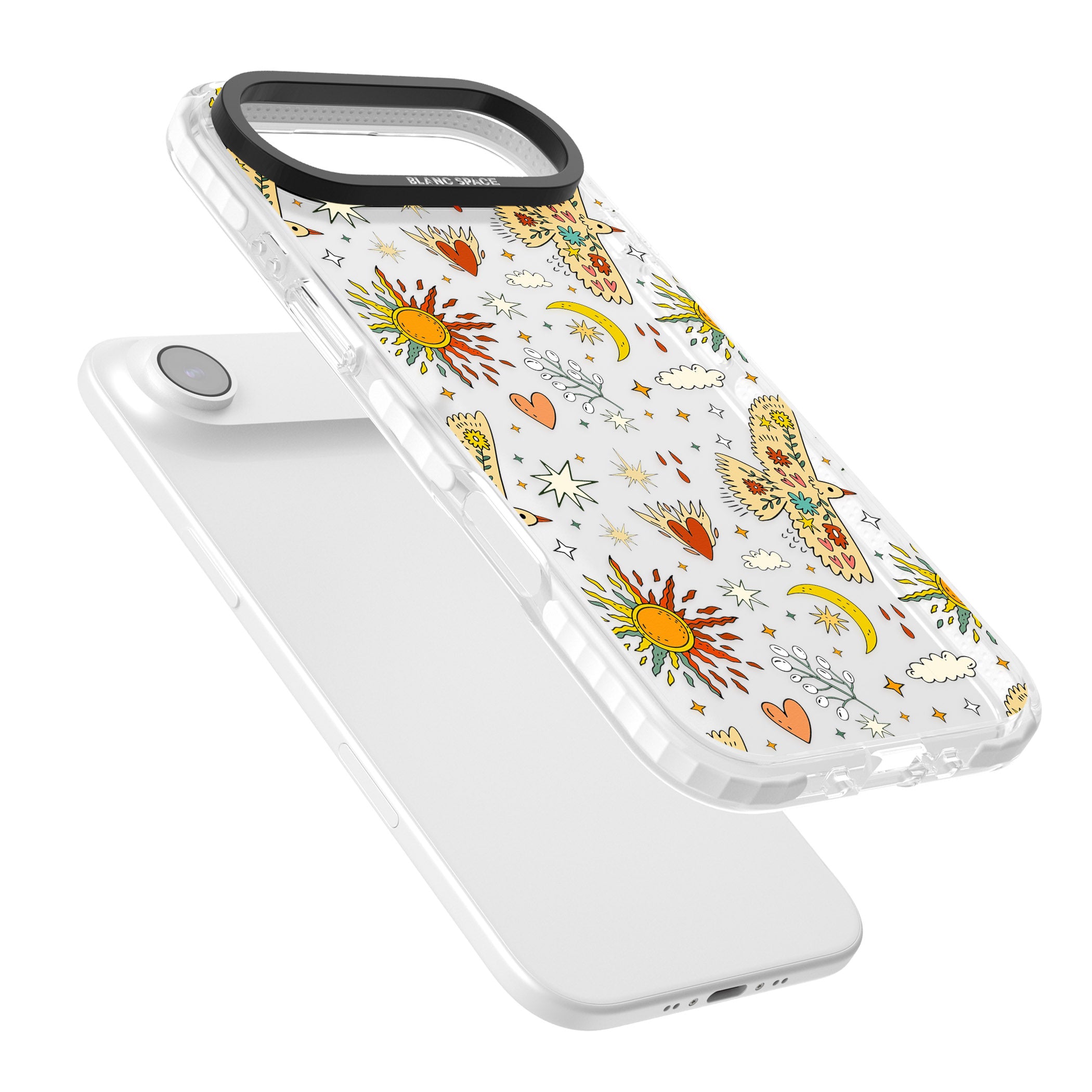 Boho Celestial Floral Bird Sun iPhone 17 Air Impact Clear Phone Case Colours