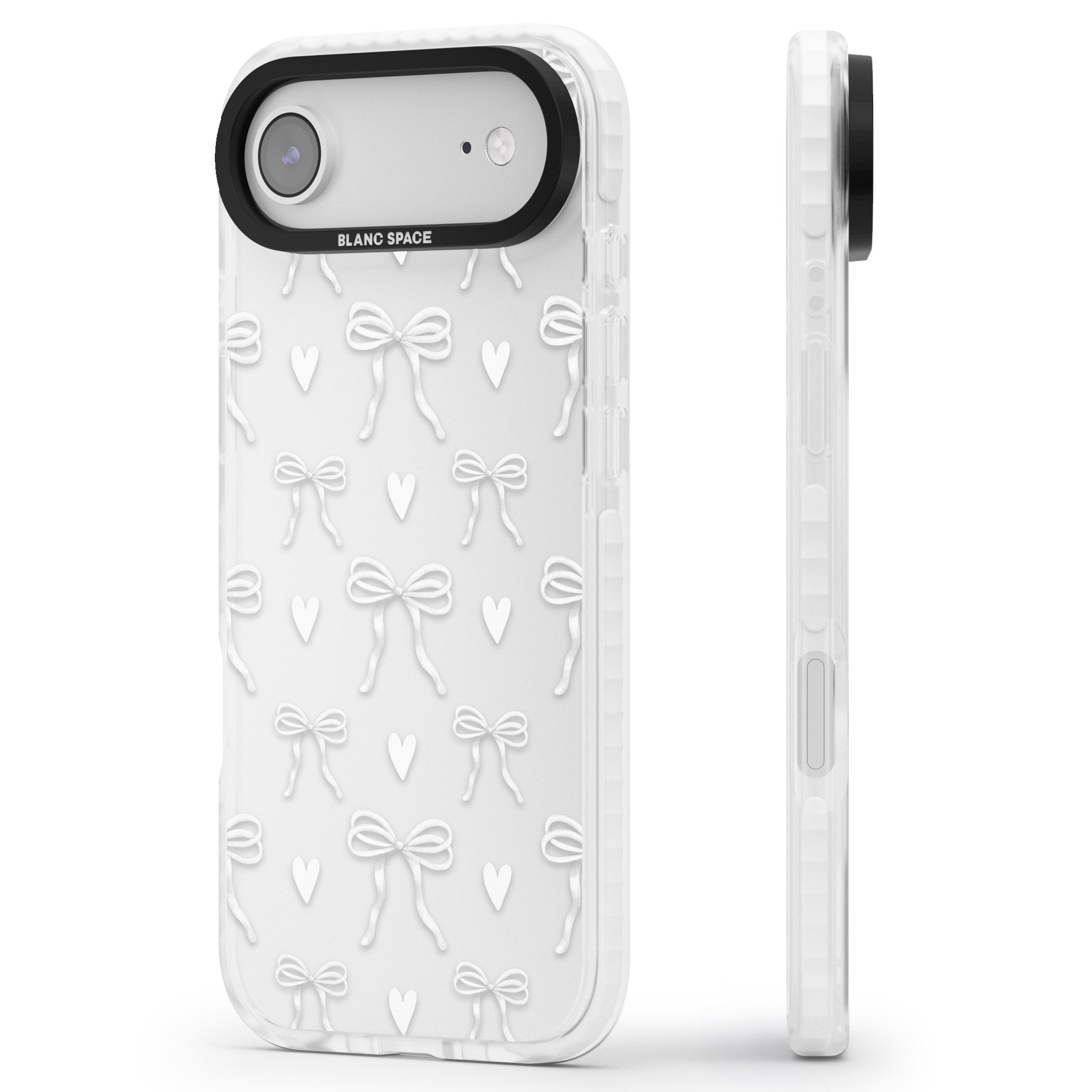 White Bows & Hearts iPhone 17 Air Impact Clear Phone Case Side Profile