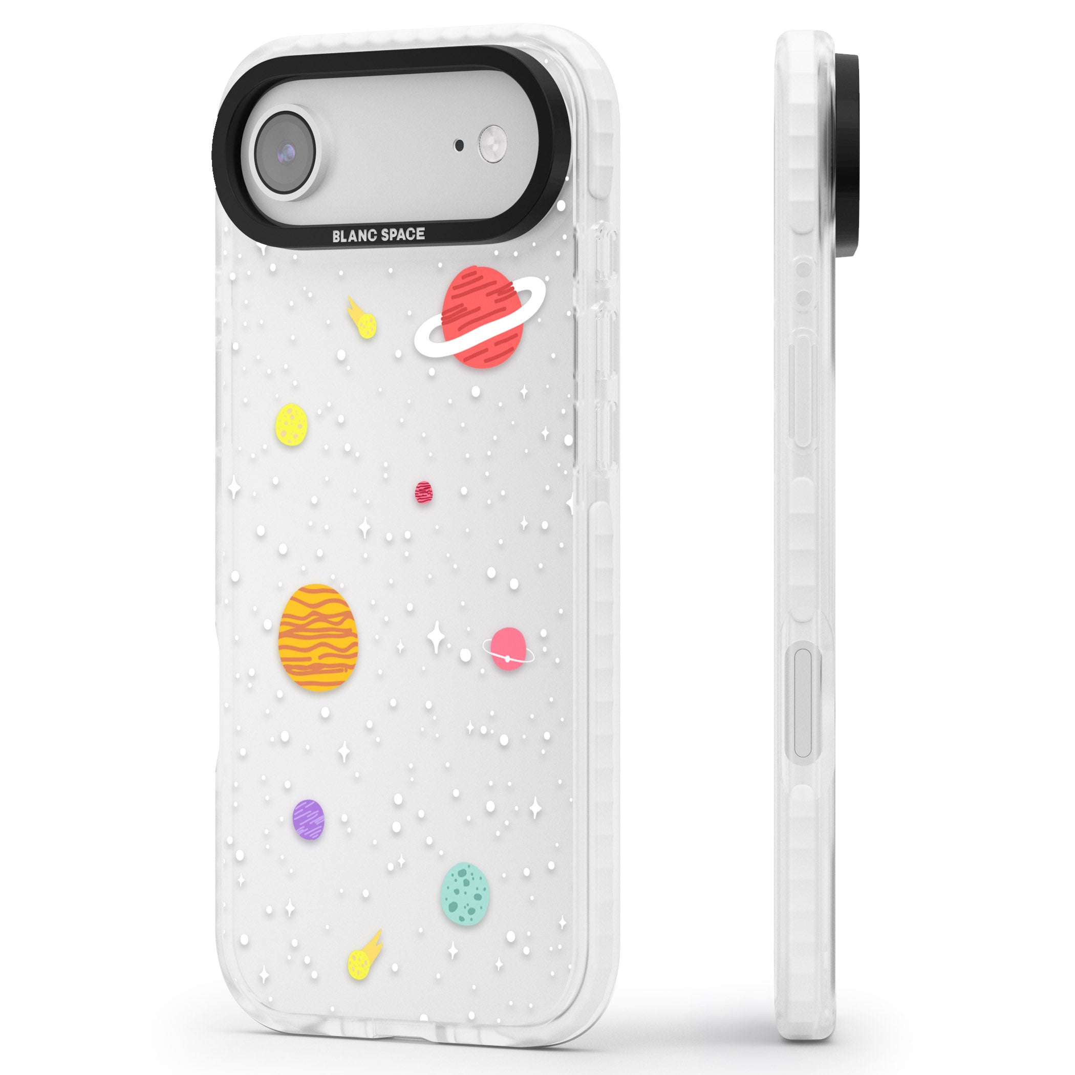 Cute Cartoon Planets (Clear) iPhone 17 Air Impact Clear Phone Case Side Profile