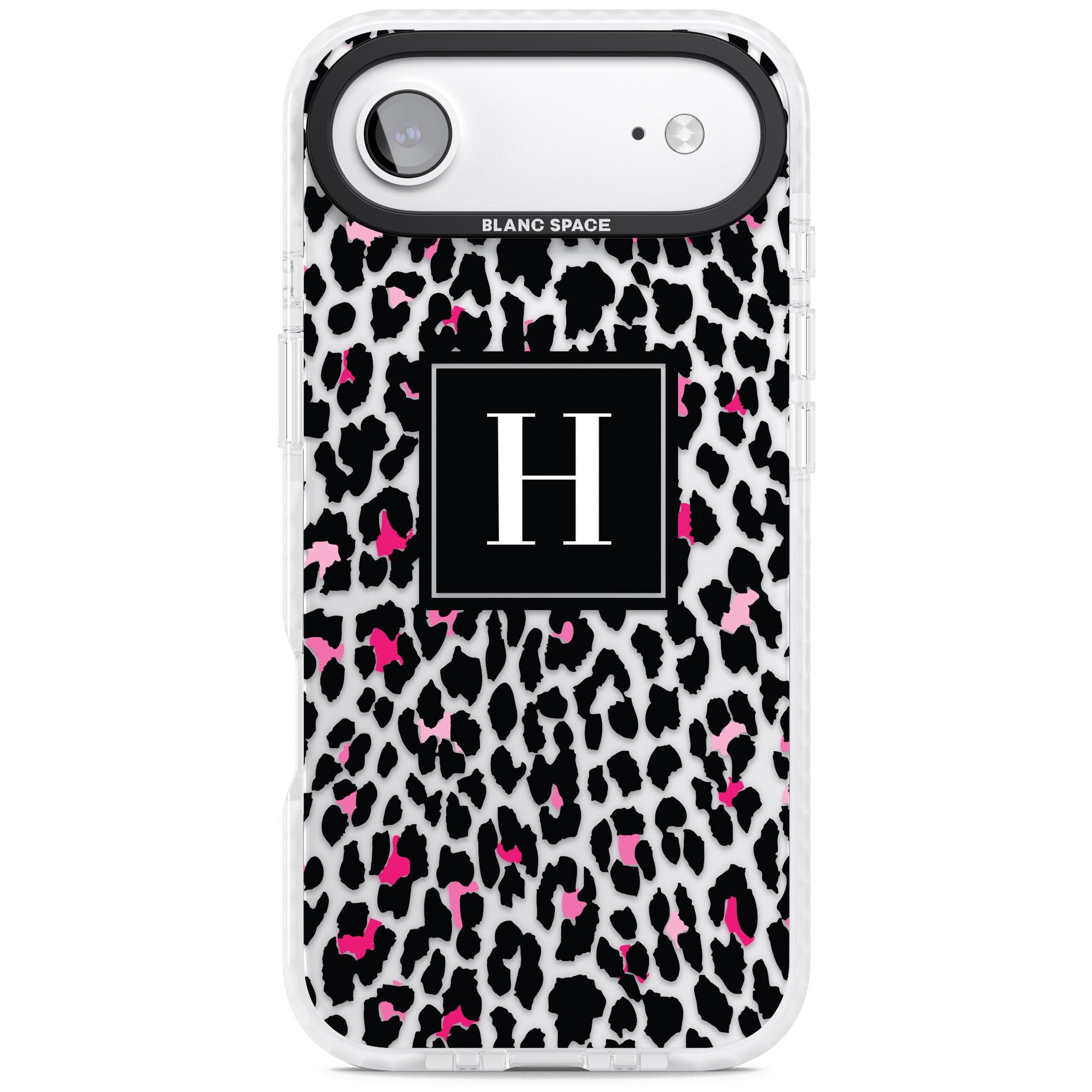 Personalised Clear Pink Leopard Monogram iPhone 17 Air Impact Clear Phone Case