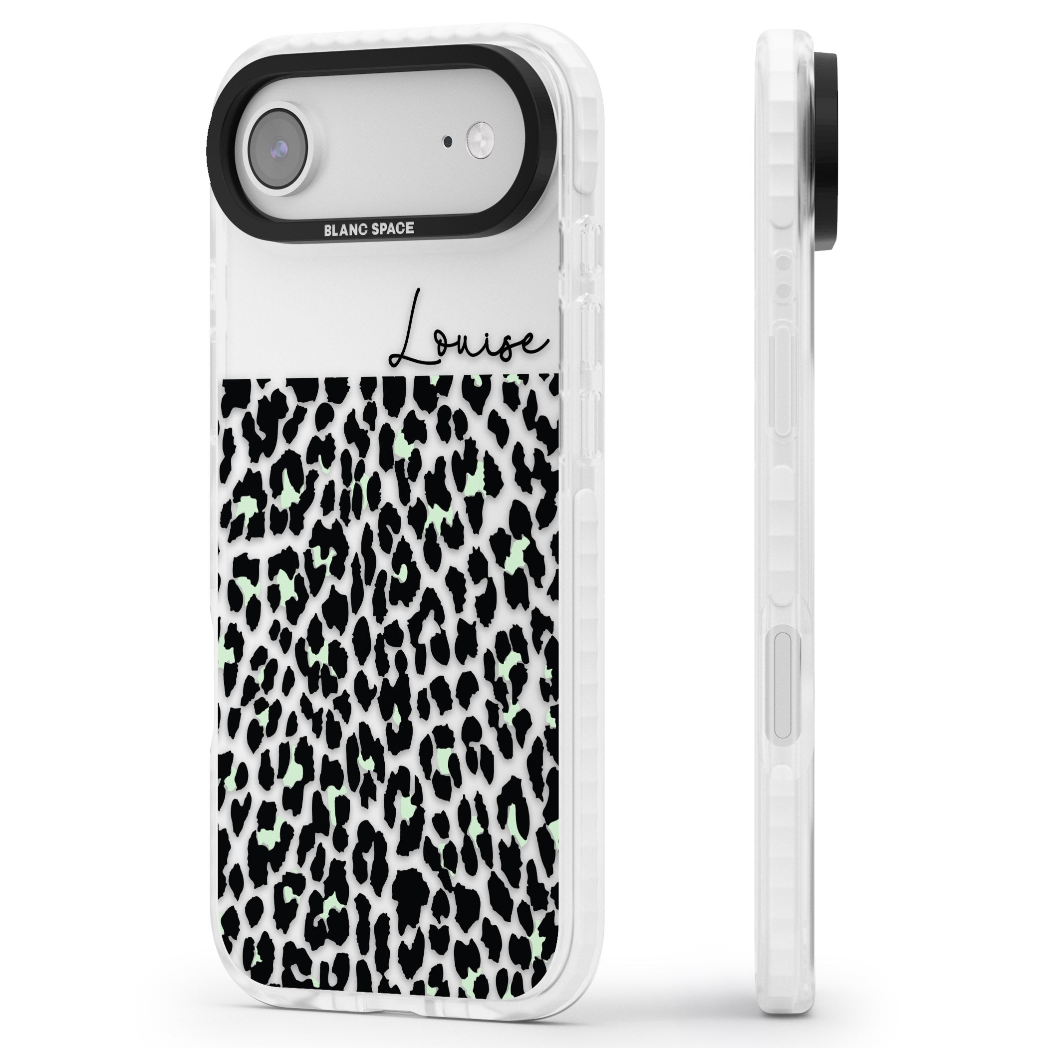 Personalised Seafoam Leopard iPhone 17 Air Impact Clear Phone Case Side Profile