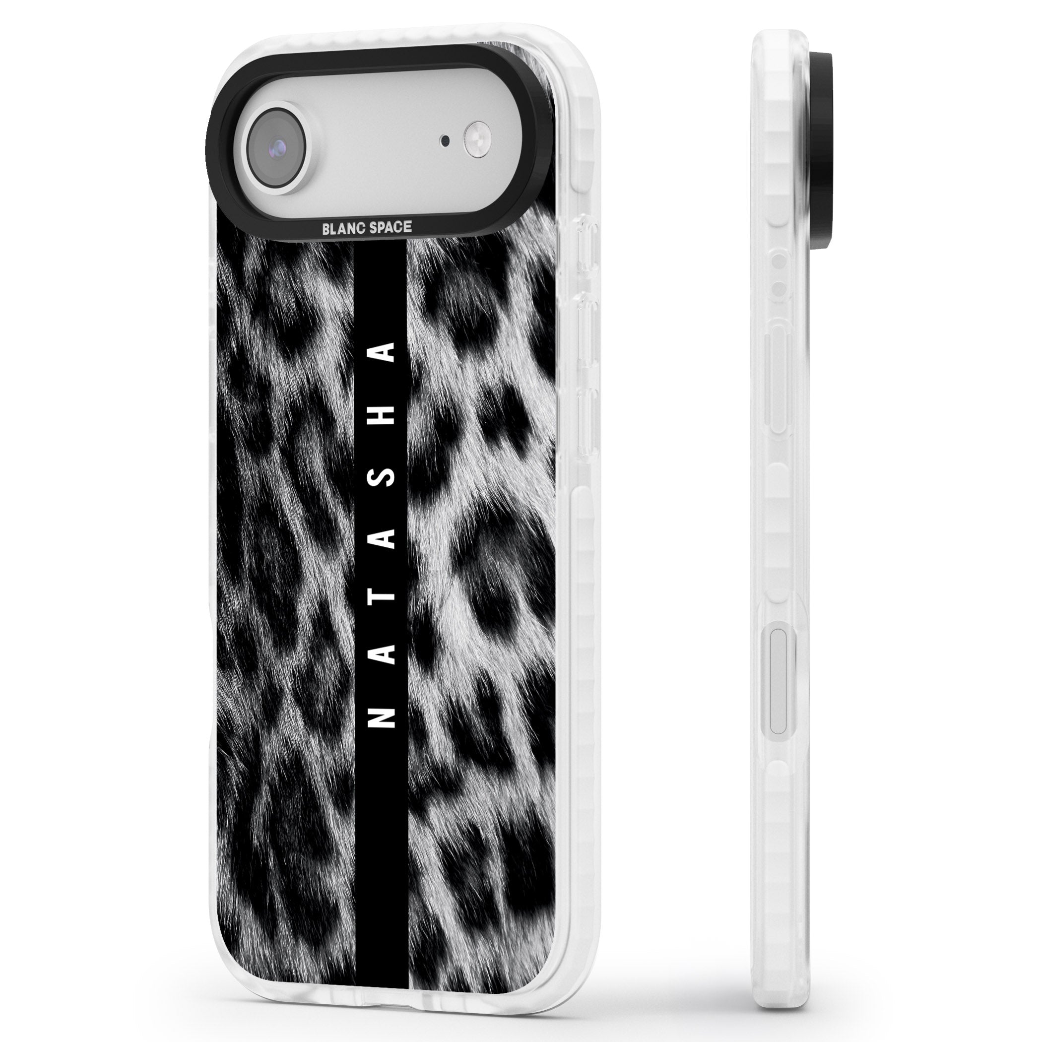 Personalised Snow Leopard Print iPhone 17 Air Impact Clear Phone Case Side Profile