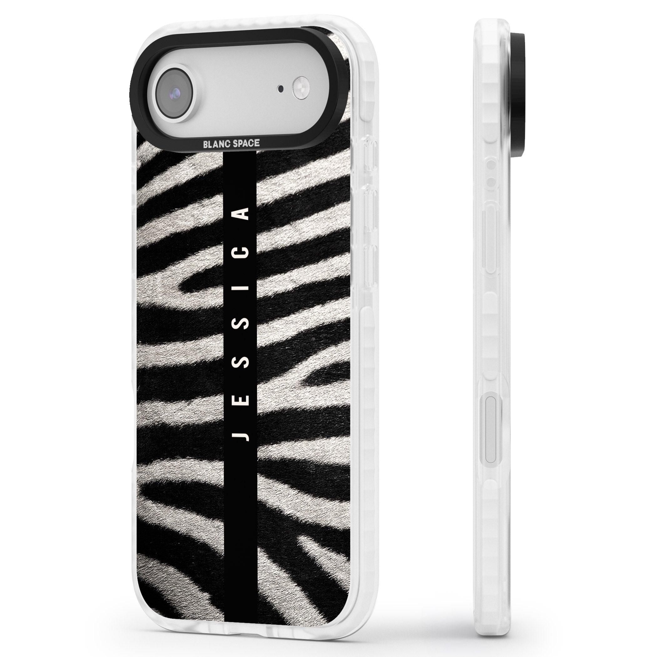 Personalised Zebra Print iPhone 17 Air Impact Clear Phone Case Side Profile