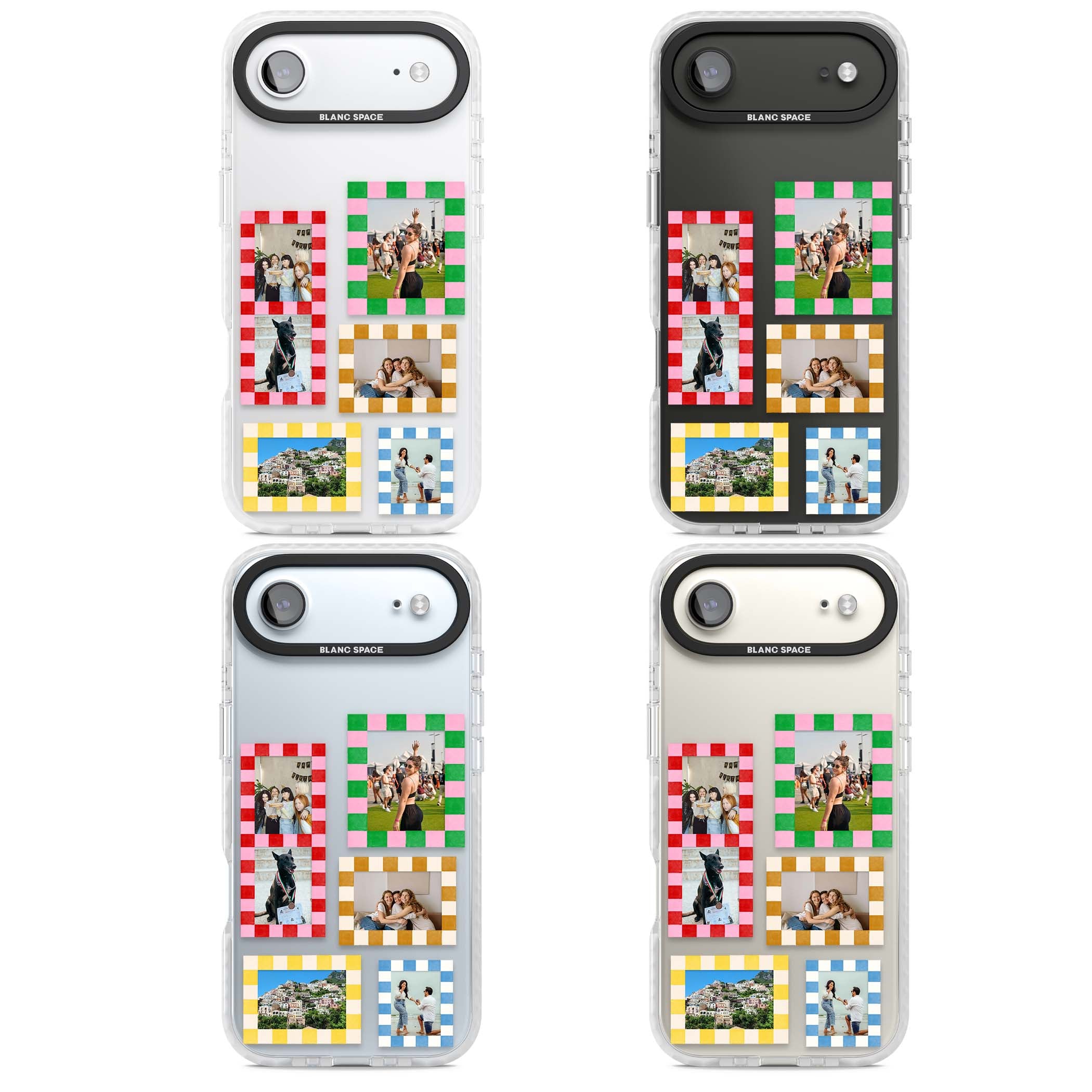 Italian Check Frames custom photo collage iPhone case featuring six checkered photo frames in red, green, pink and | Black Impact case for iPhone Air