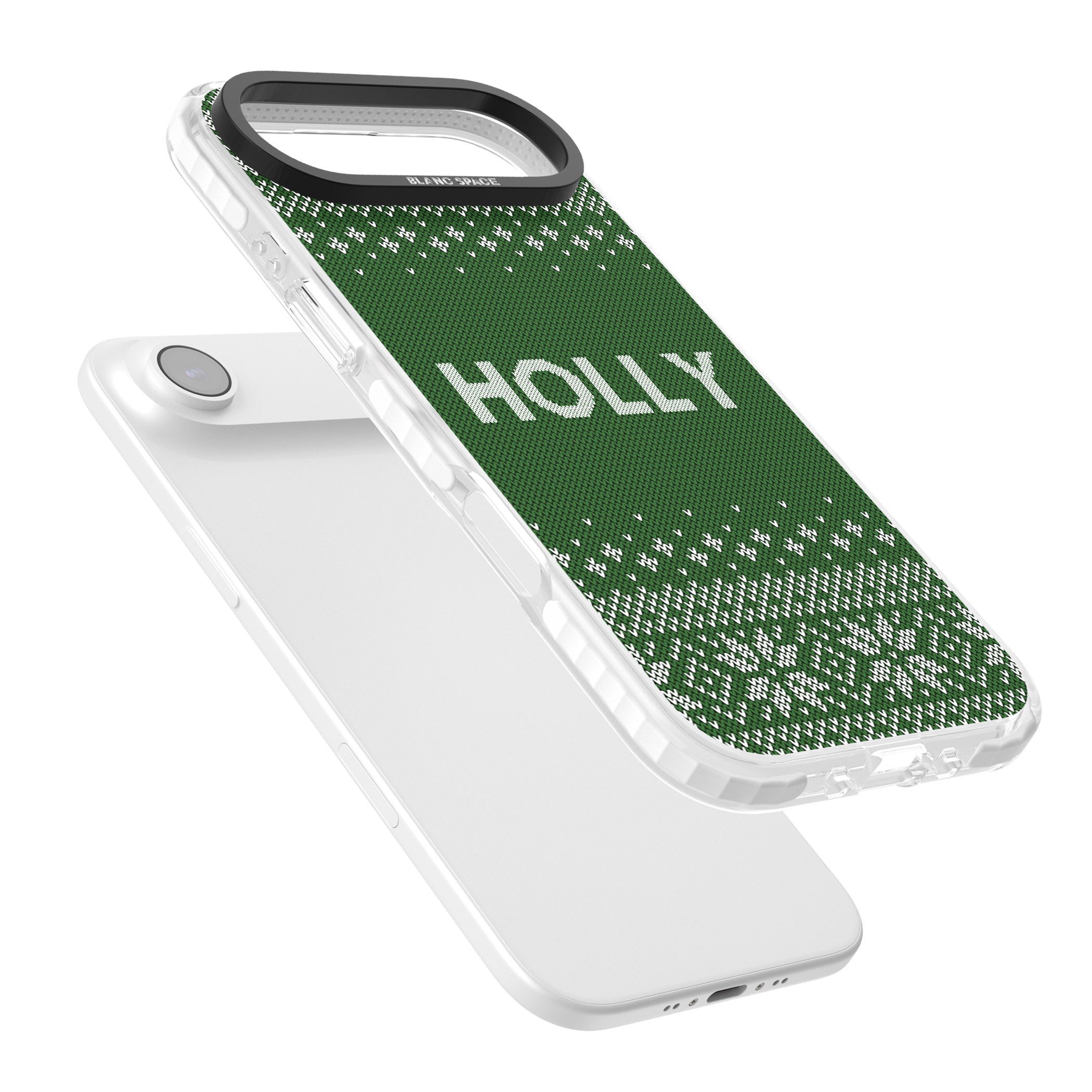 Personalised Green Christmas Knit iPhone 17 Air Impact Clear Phone Case Colours