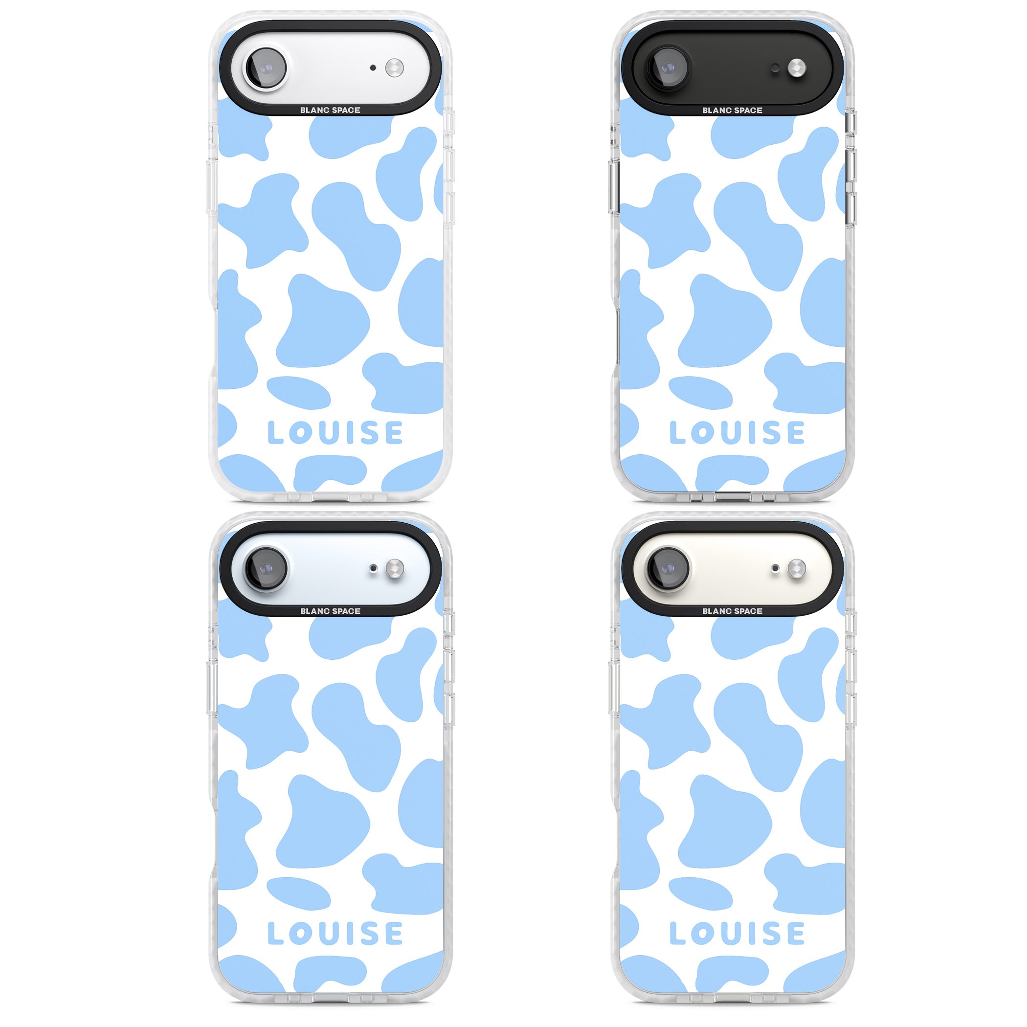 Personalised Blue And White Cow Print iPhone 17 Air Impact Clear Phone Case APT Impact Protection