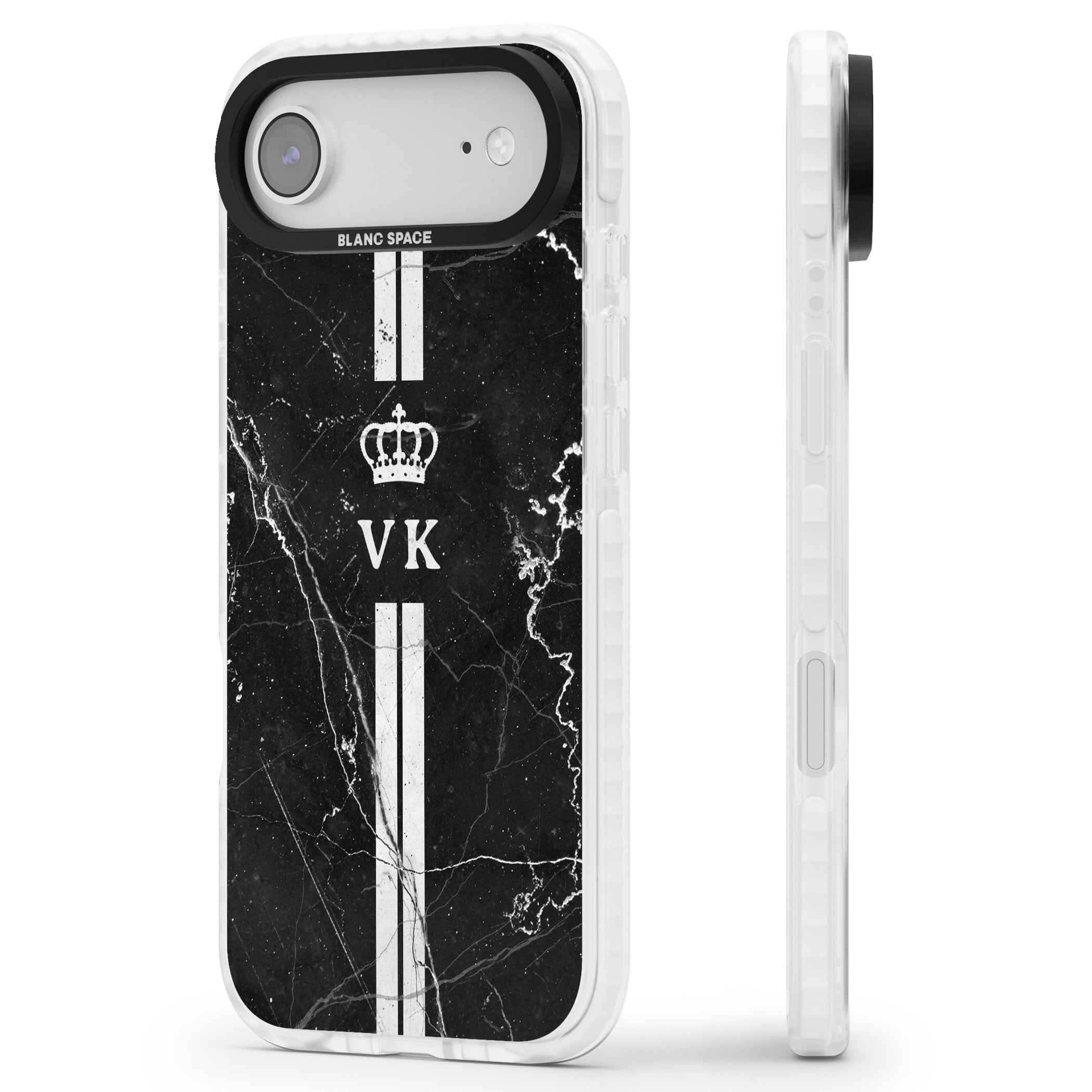 Personalised Black Marble Stripe Initials iPhone 17 Air Impact Clear Phone Case Side Profile