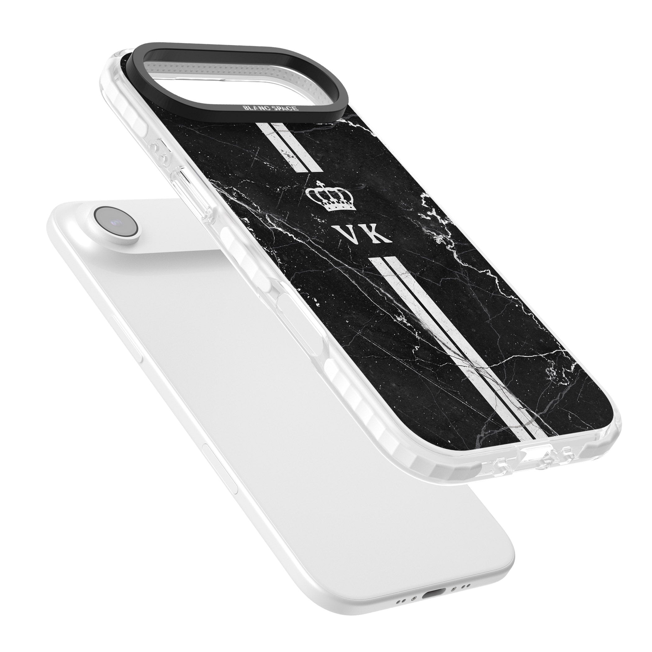 Personalised Black Marble Stripe Initials iPhone 17 Air Impact Clear Phone Case Colours