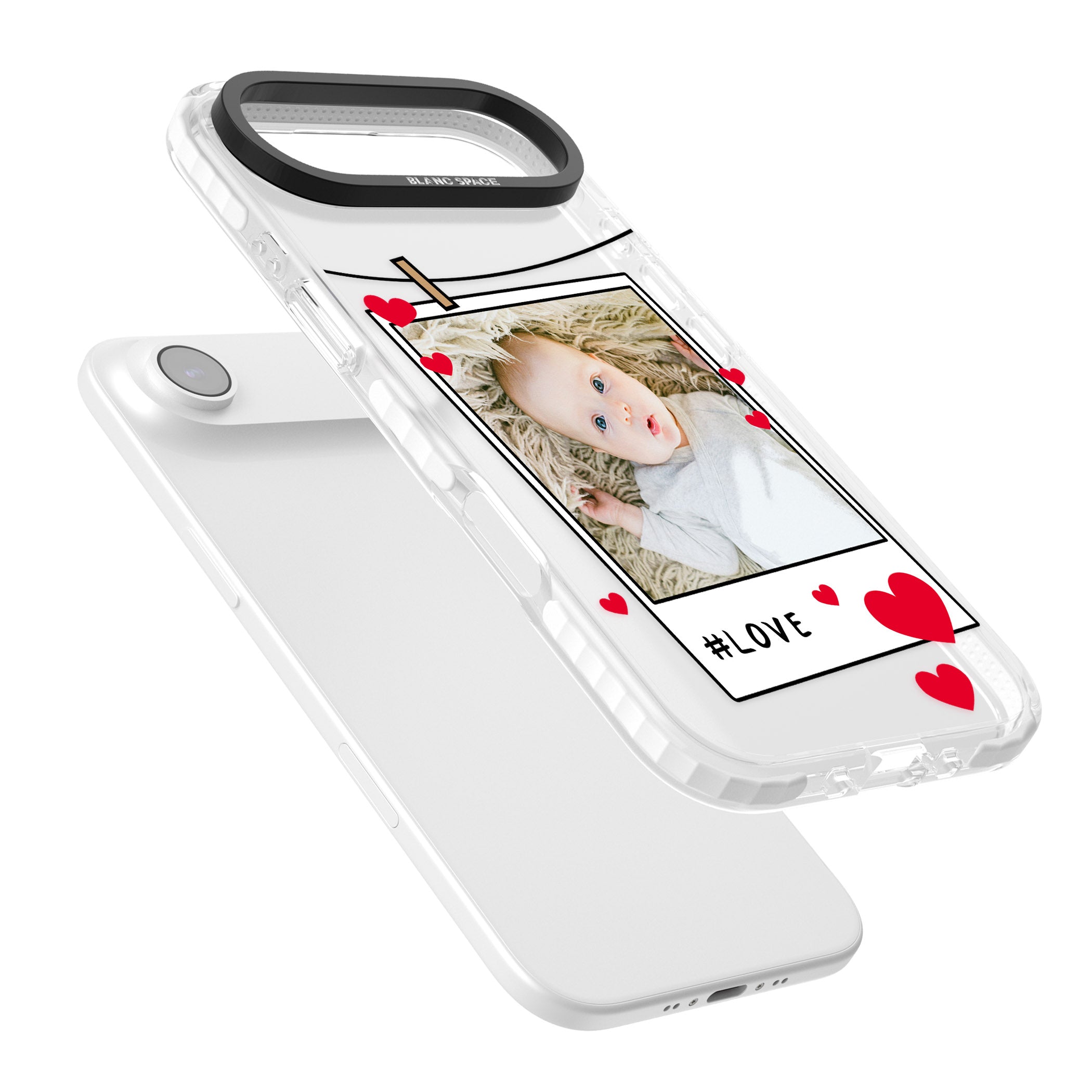Personalised Paperclip & Hearts Instant Camera Photo iPhone 17 Air Impact Clear Phone Case Colours