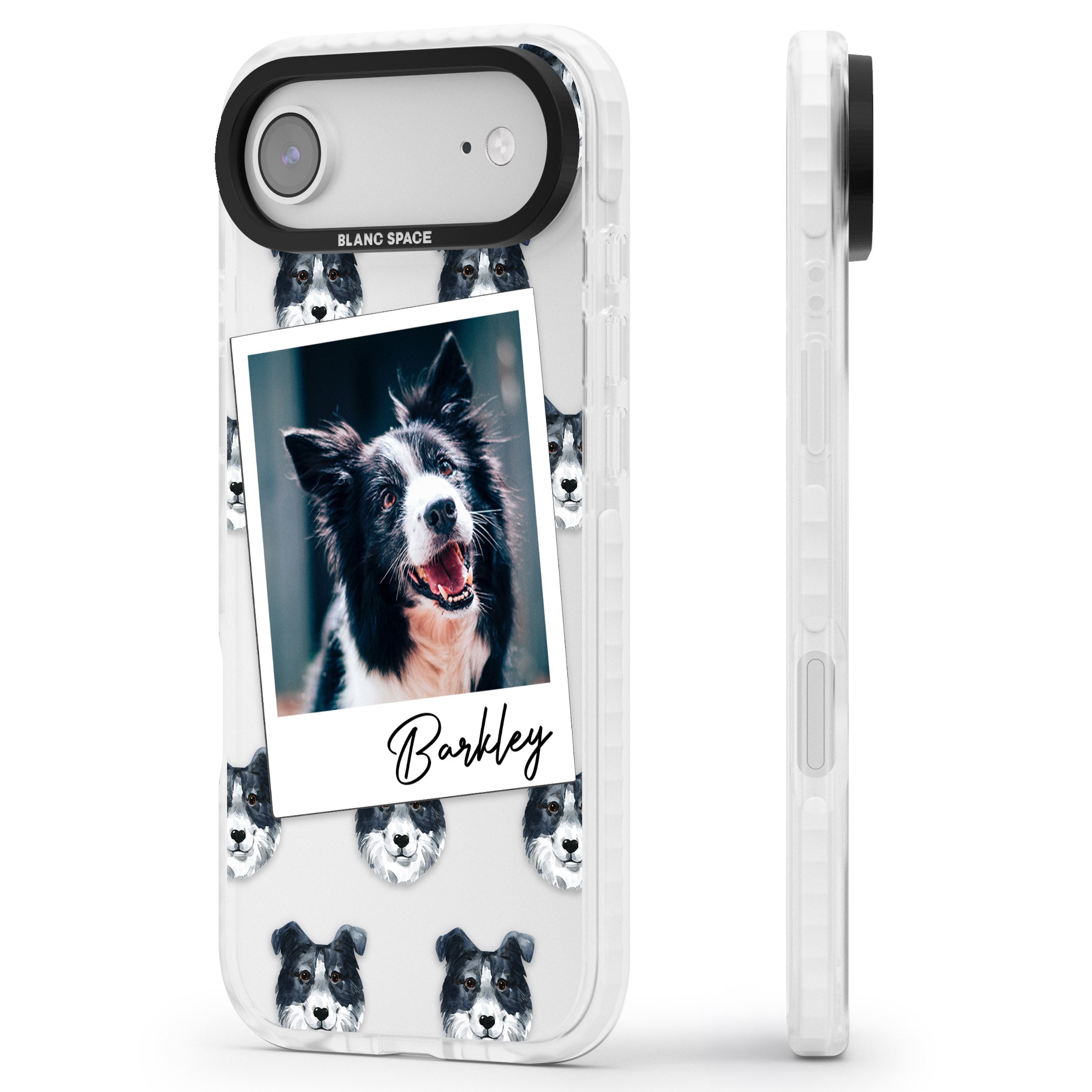 Personalised Border Collie Instant Camera Photo iPhone 17 Air Impact Clear Phone Case Side Profile