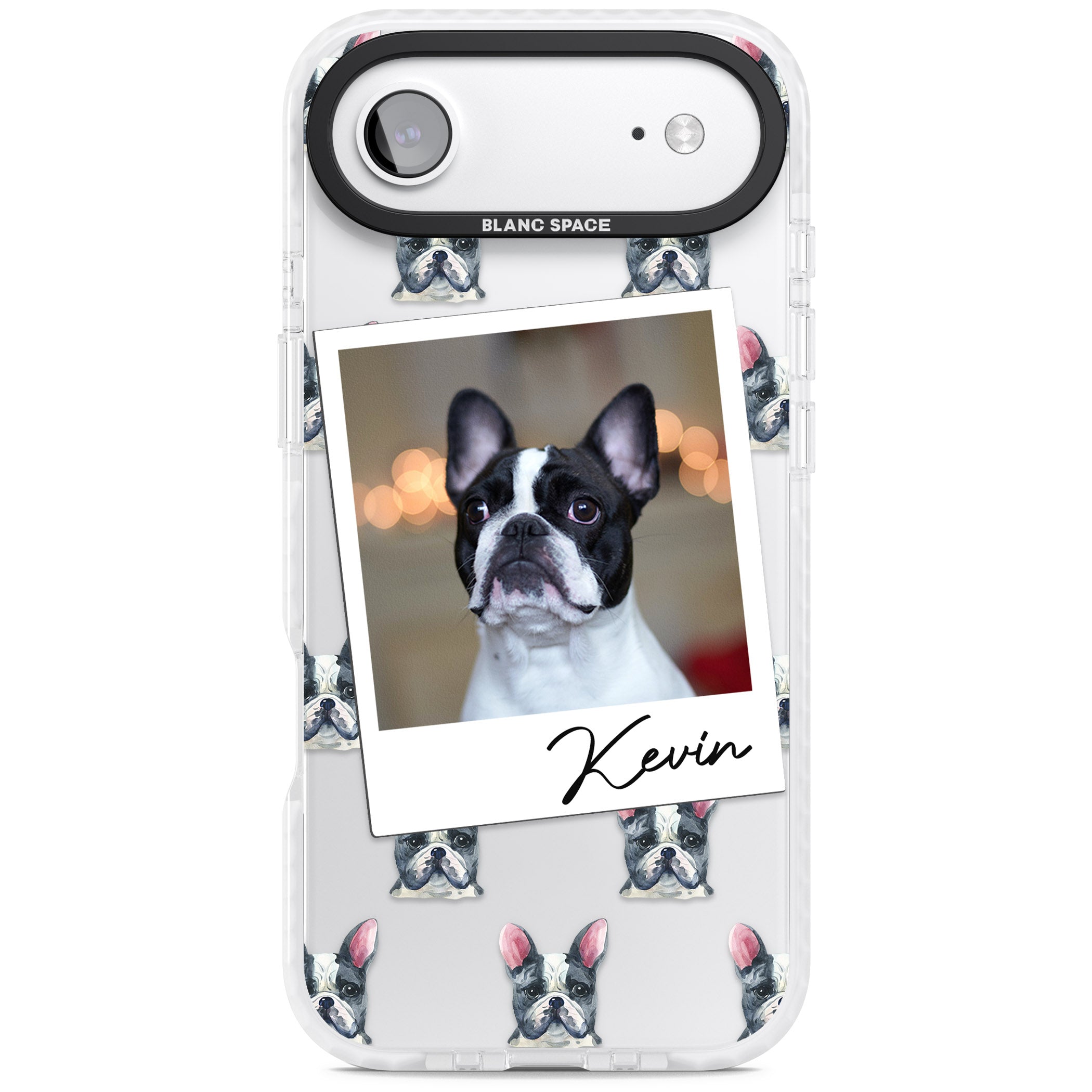 Personalised Black & White French Bulldog Instant Camera Photo iPhone 17 Air Impact Clear Phone Case