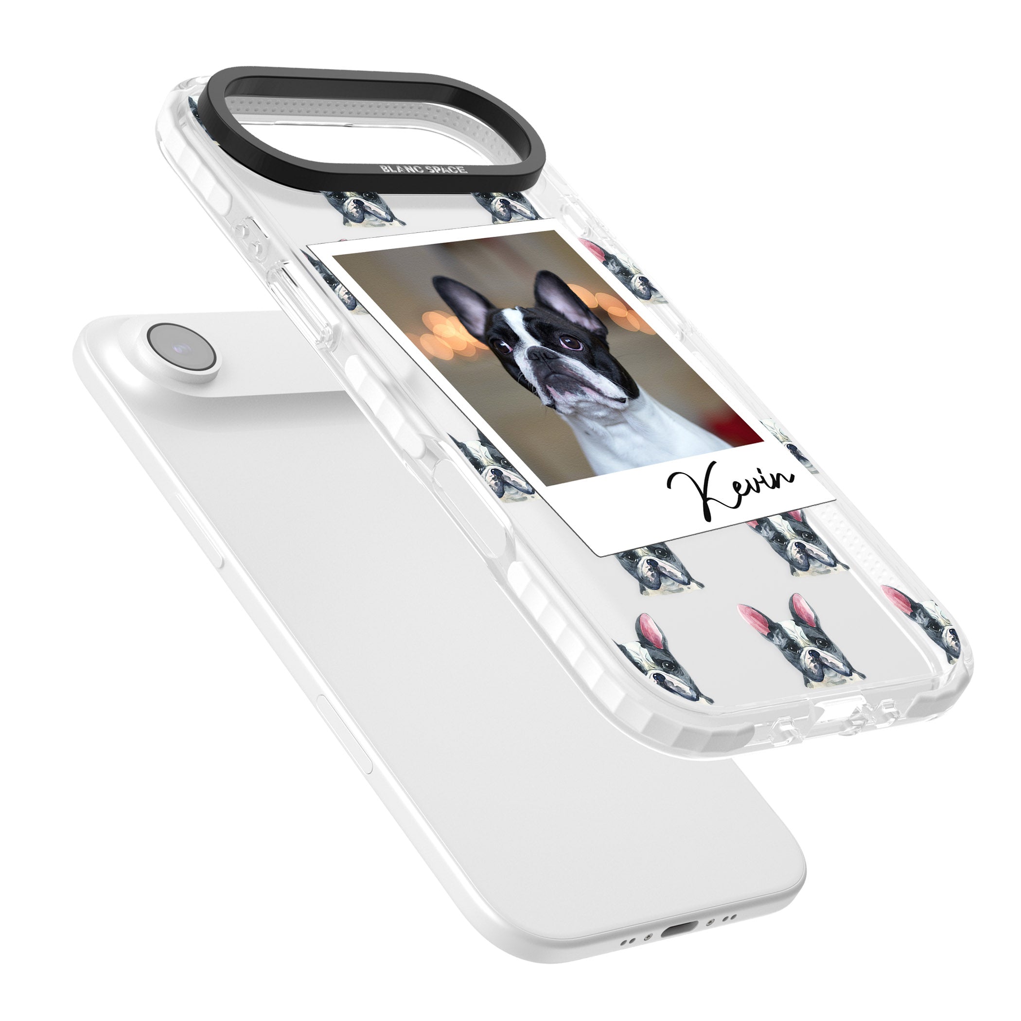 Personalised Black & White French Bulldog Instant Camera Photo iPhone 17 Air Impact Clear Phone Case Colours