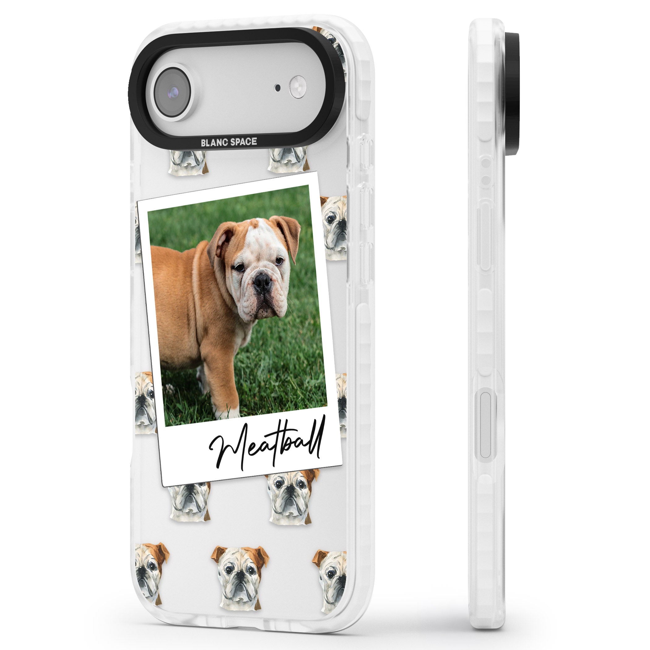 Personalised English Bulldog Instant Camera Photo iPhone 17 Air Impact Clear Phone Case Side Profile