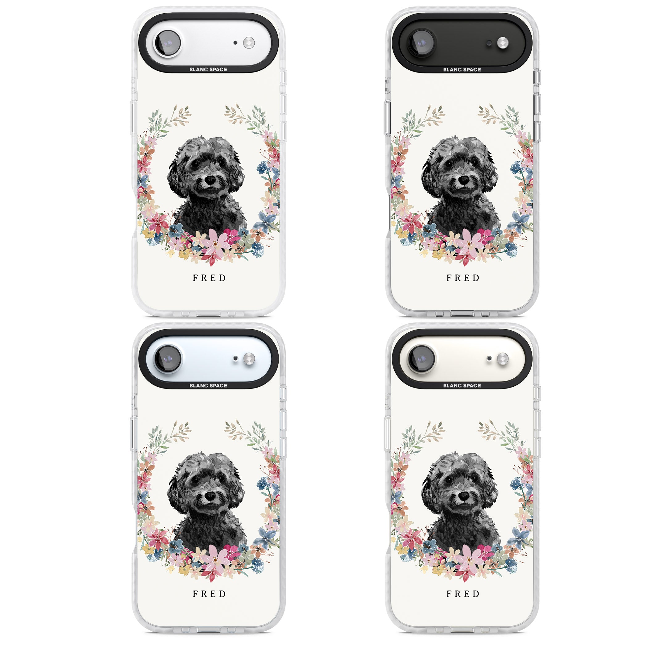Personalised Black Cockapoo Floral Portrait iPhone 17 Air Impact Clear Phone Case APT Impact Protection