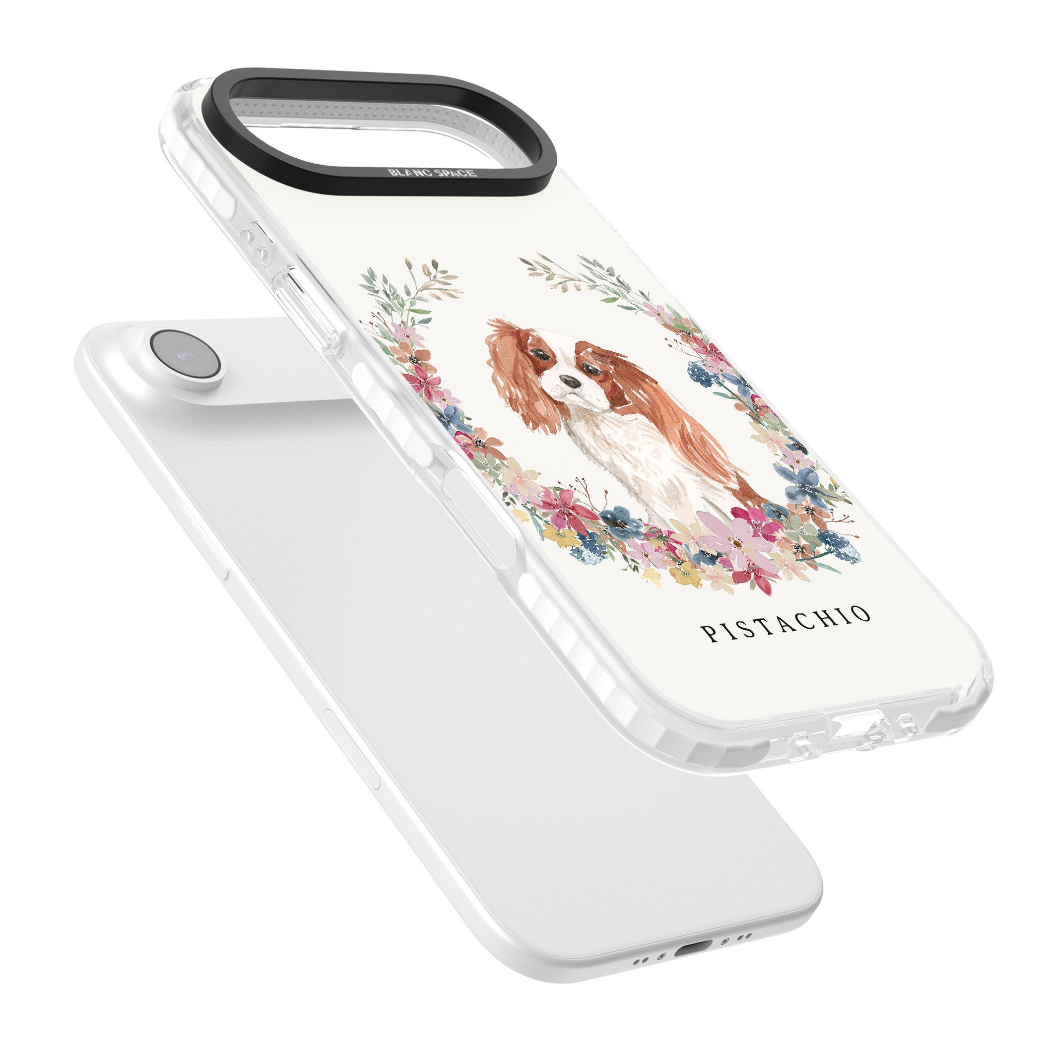 Personalised Cavalier King Charles Floral Portrait iPhone 17 Air Impact Clear Phone Case Colours