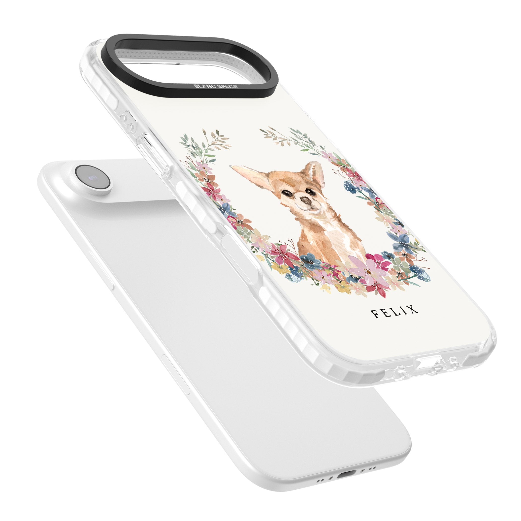 Personalised Chihuahua Floral Portrait iPhone 17 Air Impact Clear Phone Case Colours