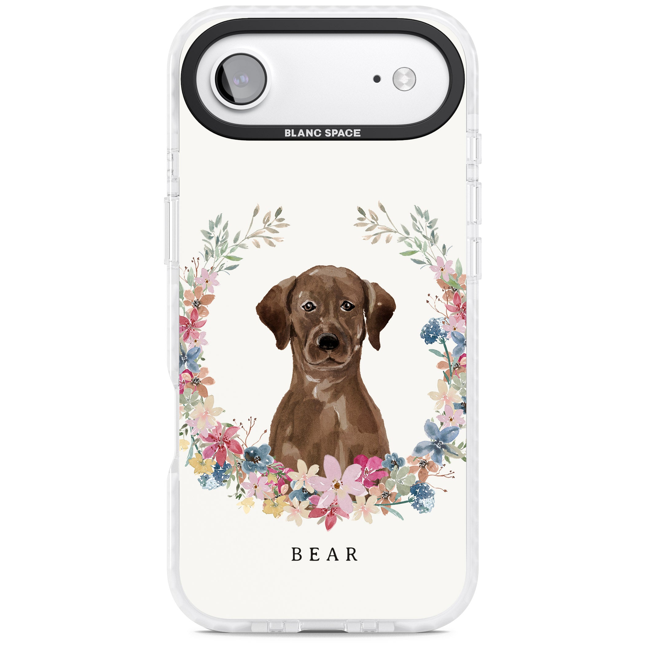 Personalised Chocolate Labrador Floral Portrait iPhone 17 Air Impact Clear Phone Case