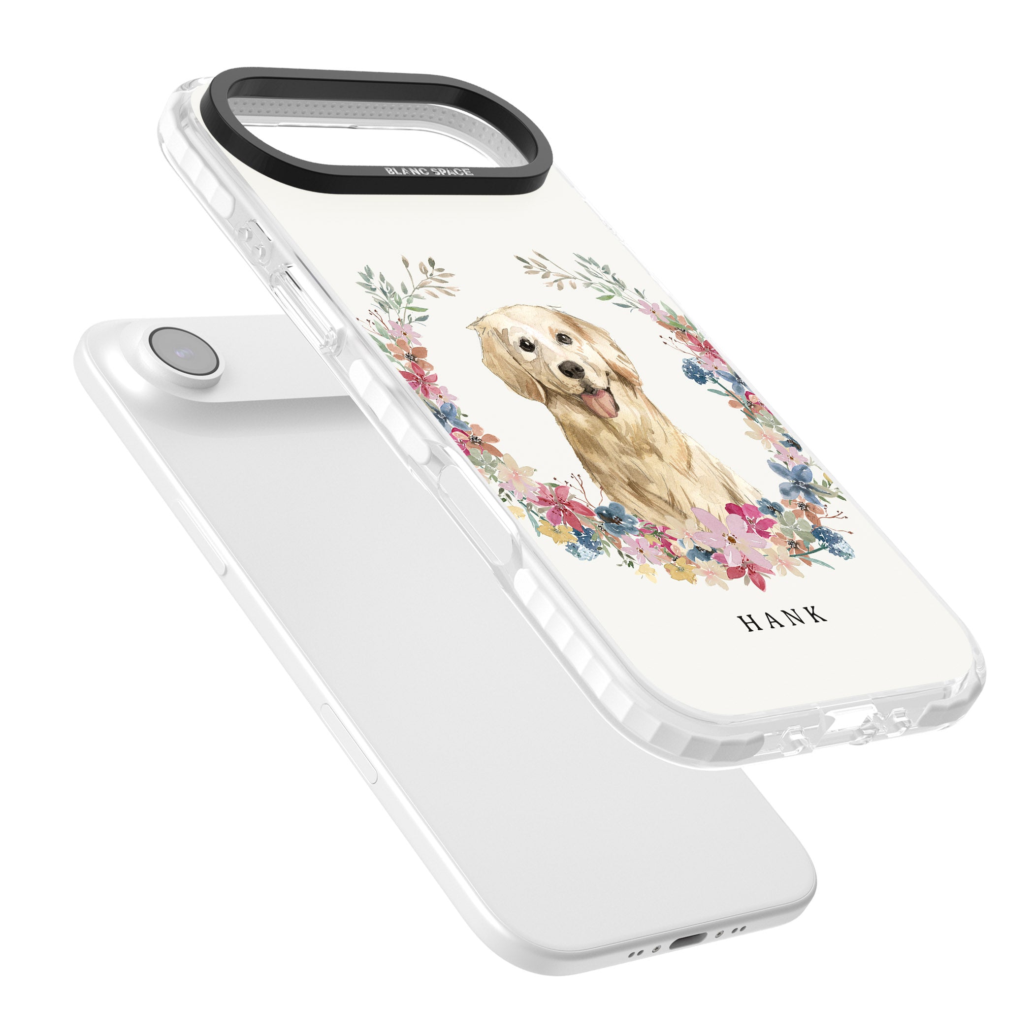 Personalised Golden Retriever Floral Portrait iPhone 17 Air Impact Clear Phone Case Colours