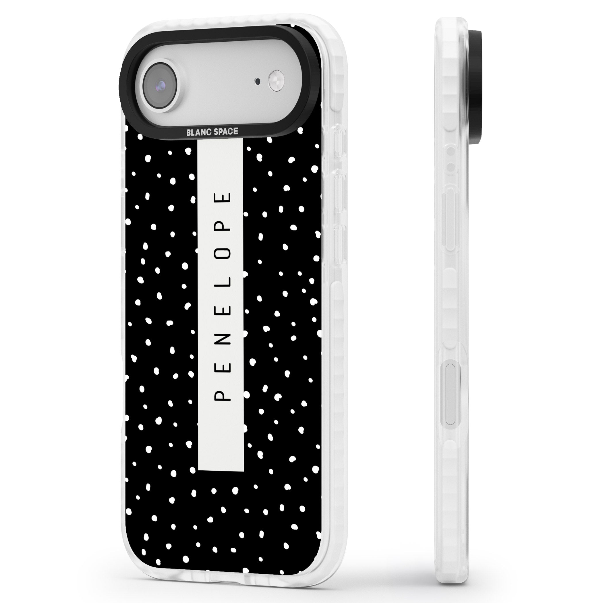 Personalised Black Dots iPhone 17 Air Impact Clear Phone Case Side Profile