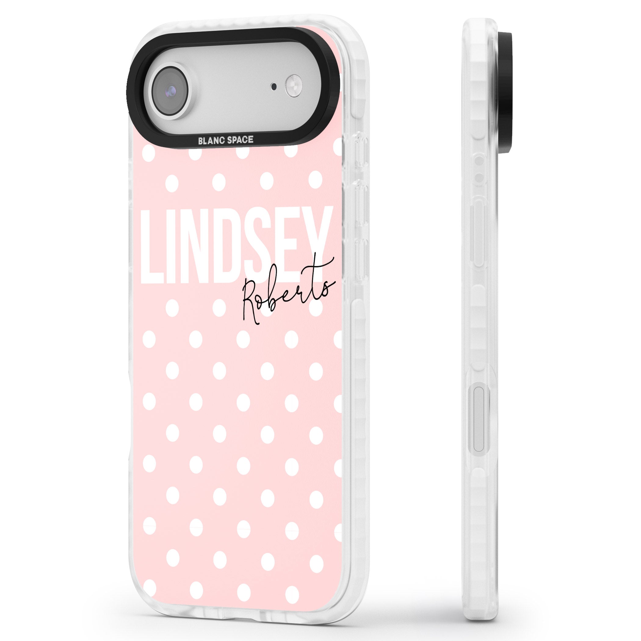 Personalised Pink Polka iPhone 17 Air Impact Clear Phone Case Side Profile