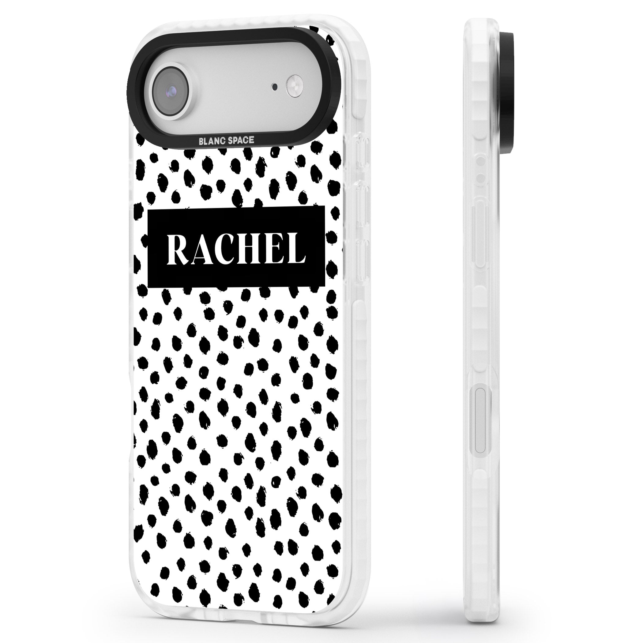 Personalised Black Dots iPhone 17 Air Impact Clear Phone Case Side Profile