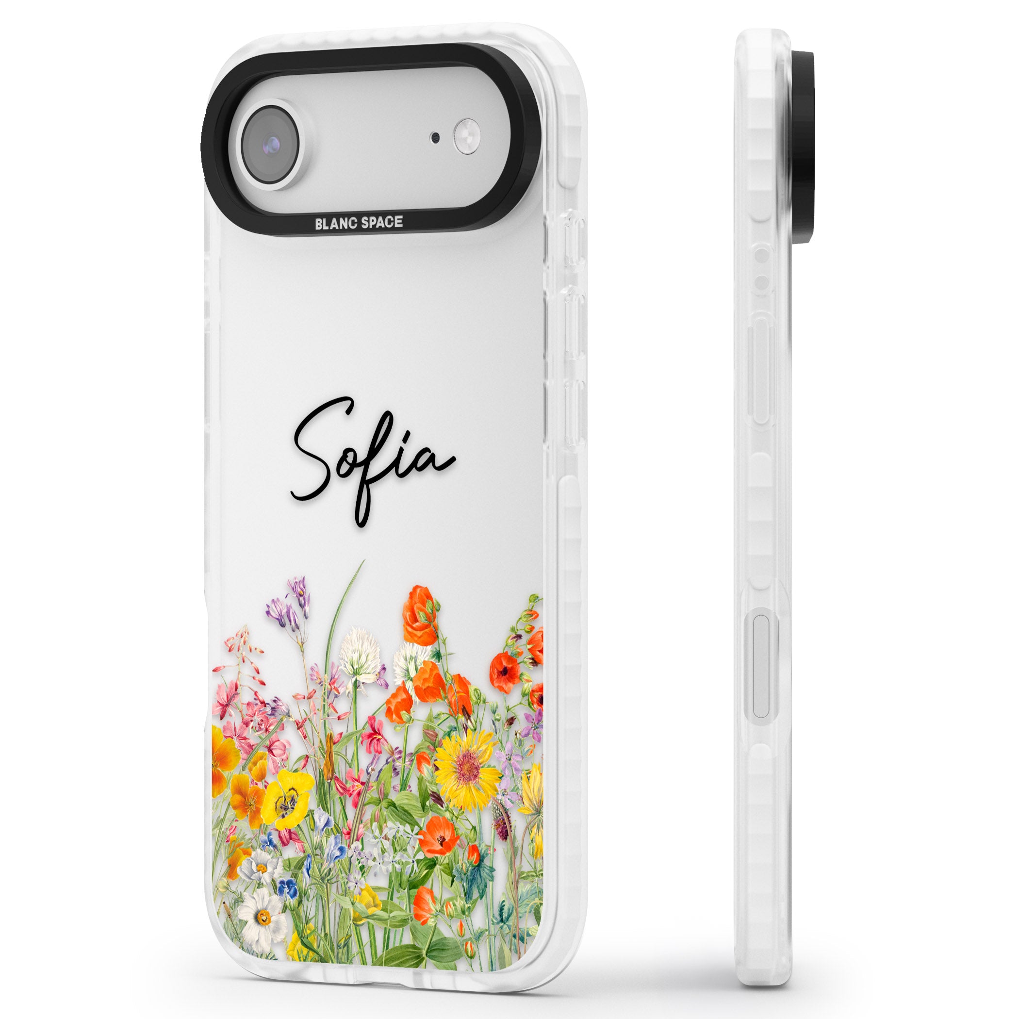 Personalised Summer Wildflowers iPhone 17 Air Impact Clear Phone Case Side Profile