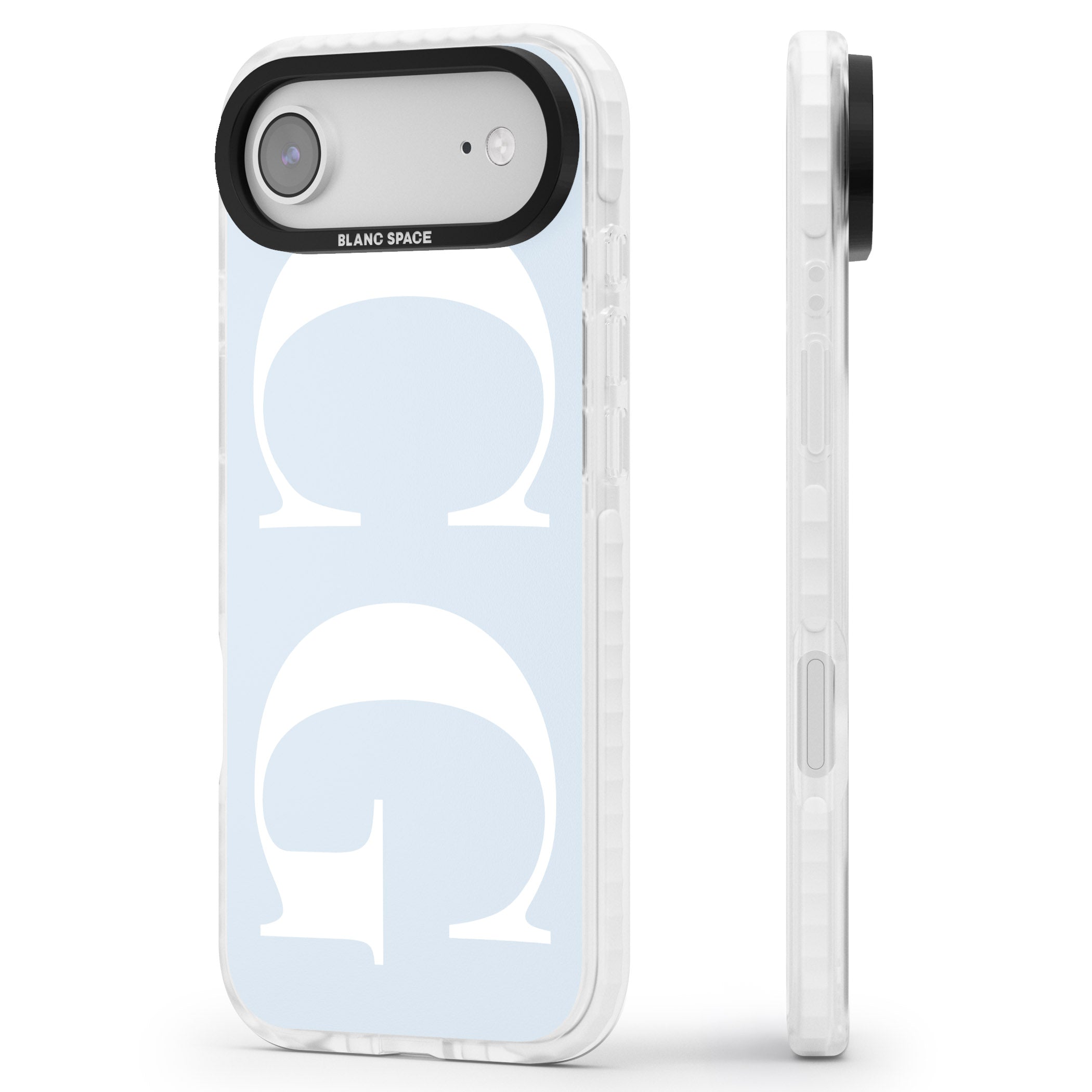 Personalised White & Blue Green Letters iPhone 17 Air Impact Clear Phone Case Side Profile