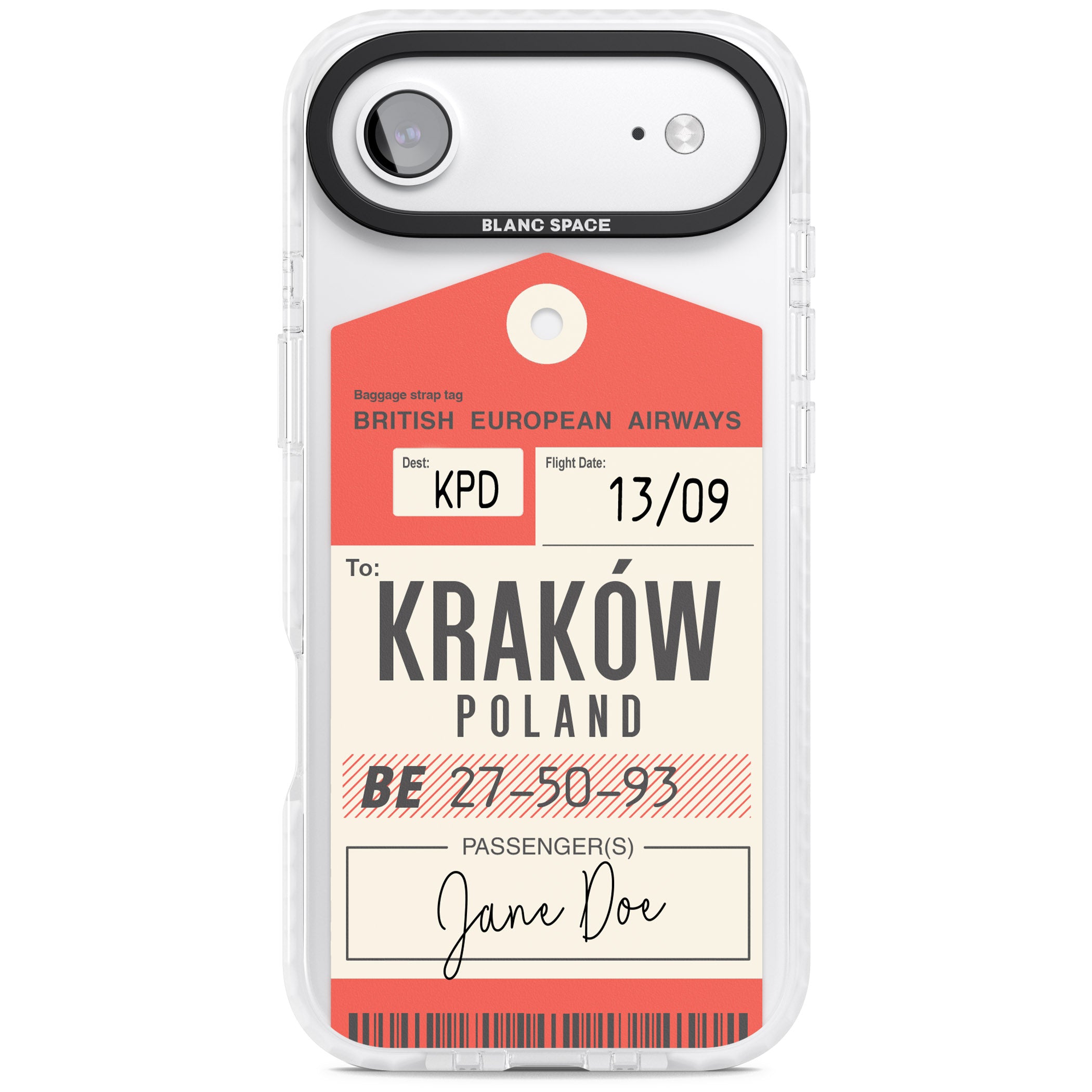 Personalised Vintage Bea Luggage Tag iPhone 17 Air Impact Clear Phone Case