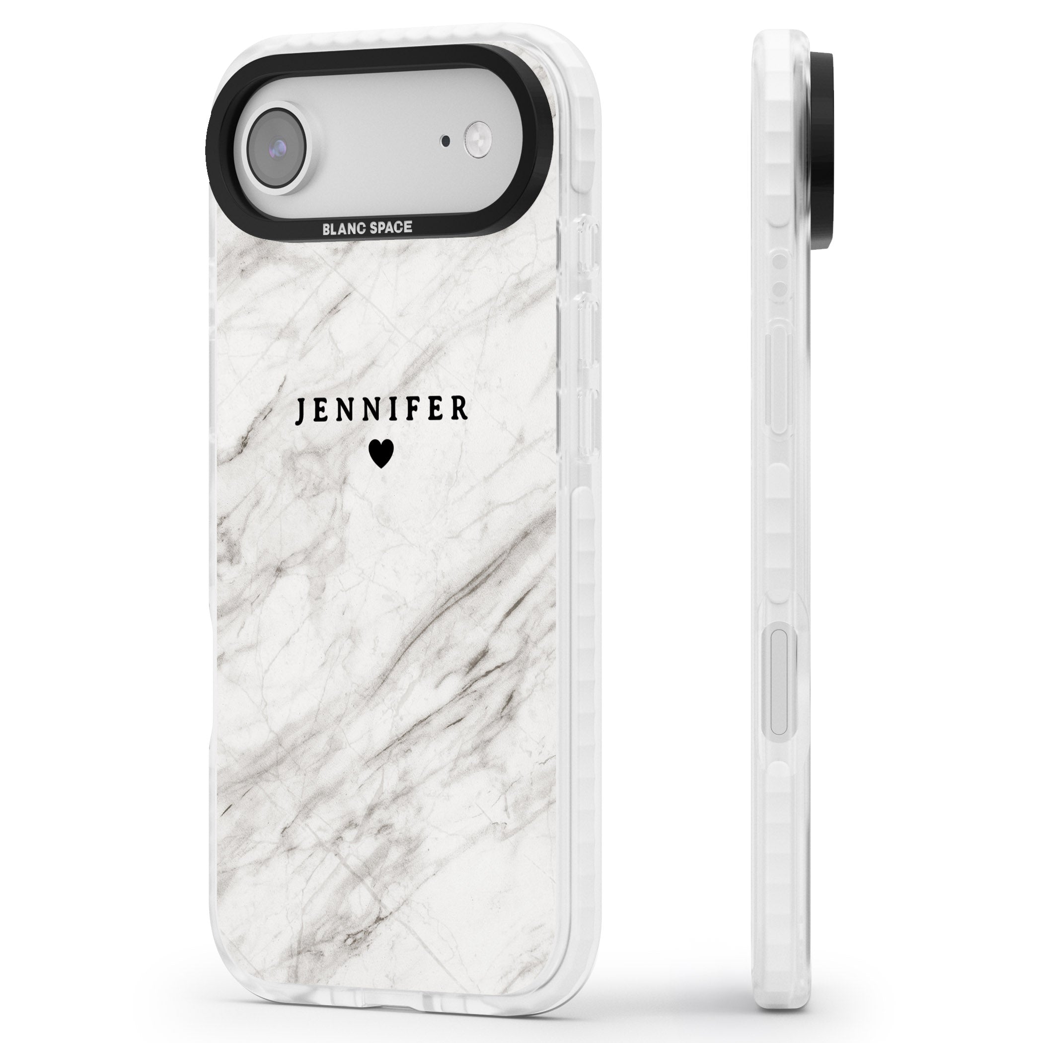 Personalised Light Grey Marble iPhone 17 Air Impact Clear Phone Case Side Profile