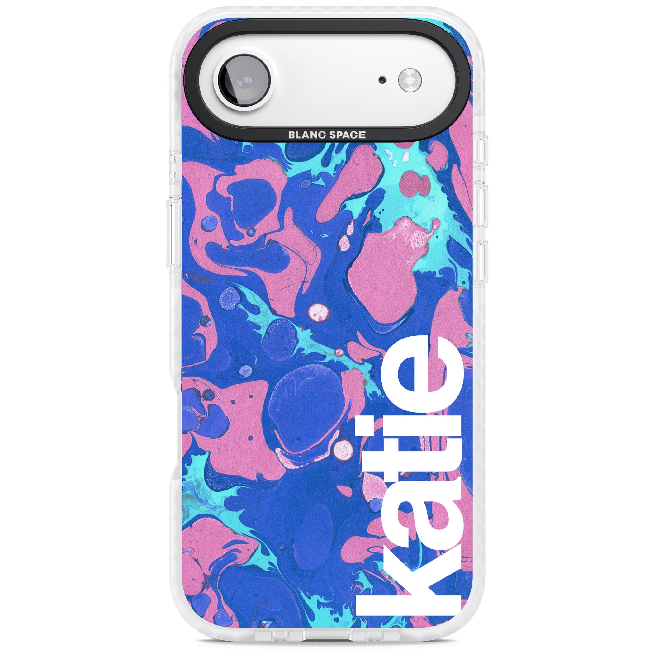 Personalised Navy & Turquoise Marbled iPhone 17 Air Impact Clear Phone Case