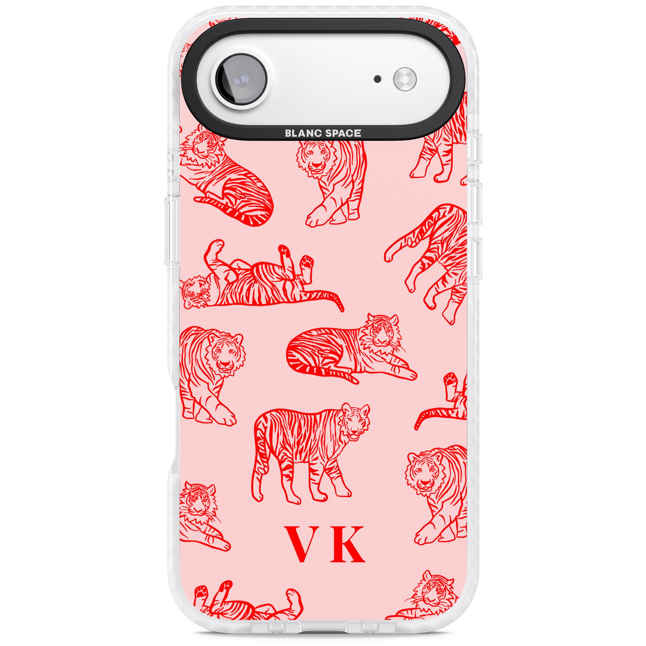 Personalised Red Tiger Outlines On Pink iPhone 17 Air Impact Clear Phone Case