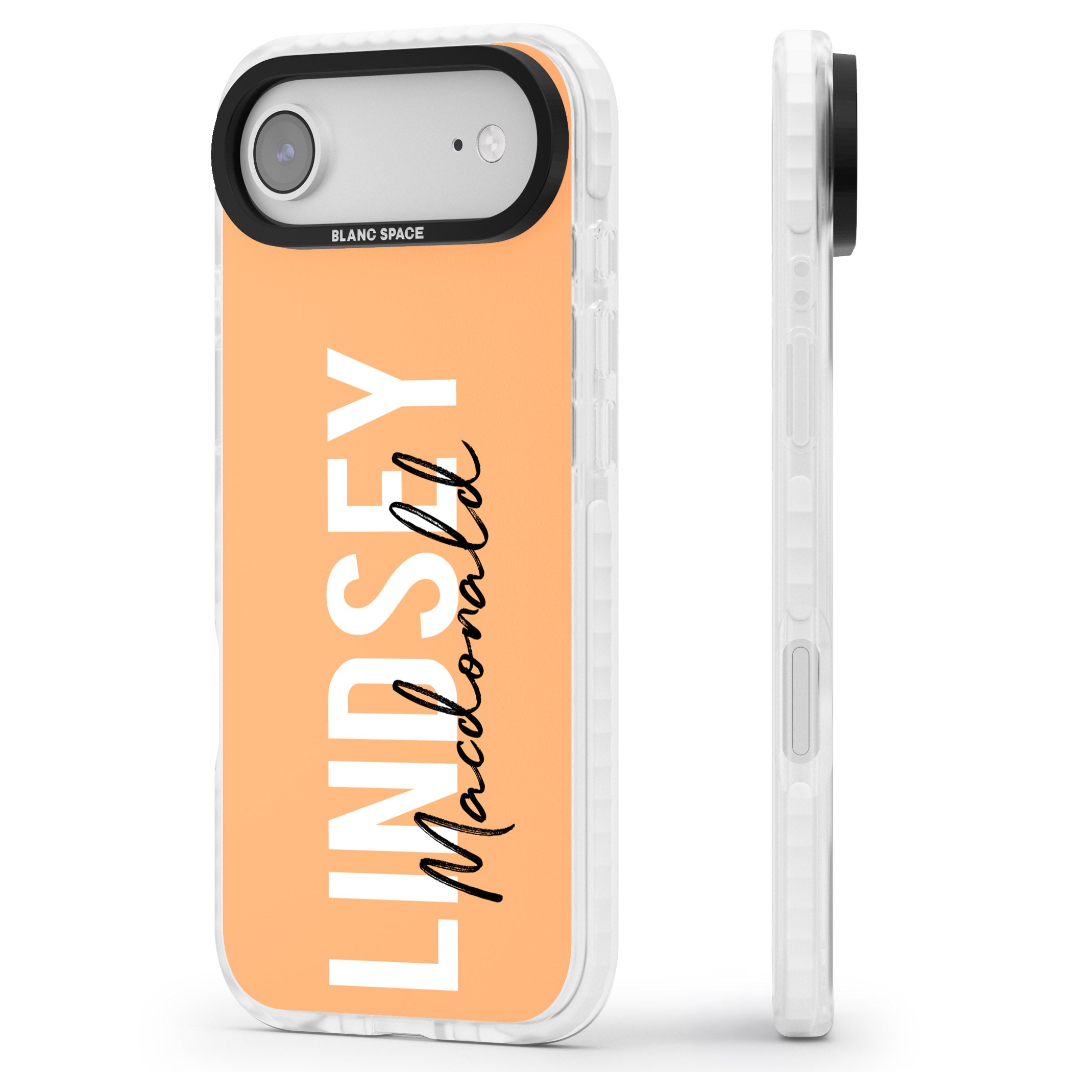 Personalised Bold Name: Peach iPhone 17 Air Impact Clear Phone Case Side Profile