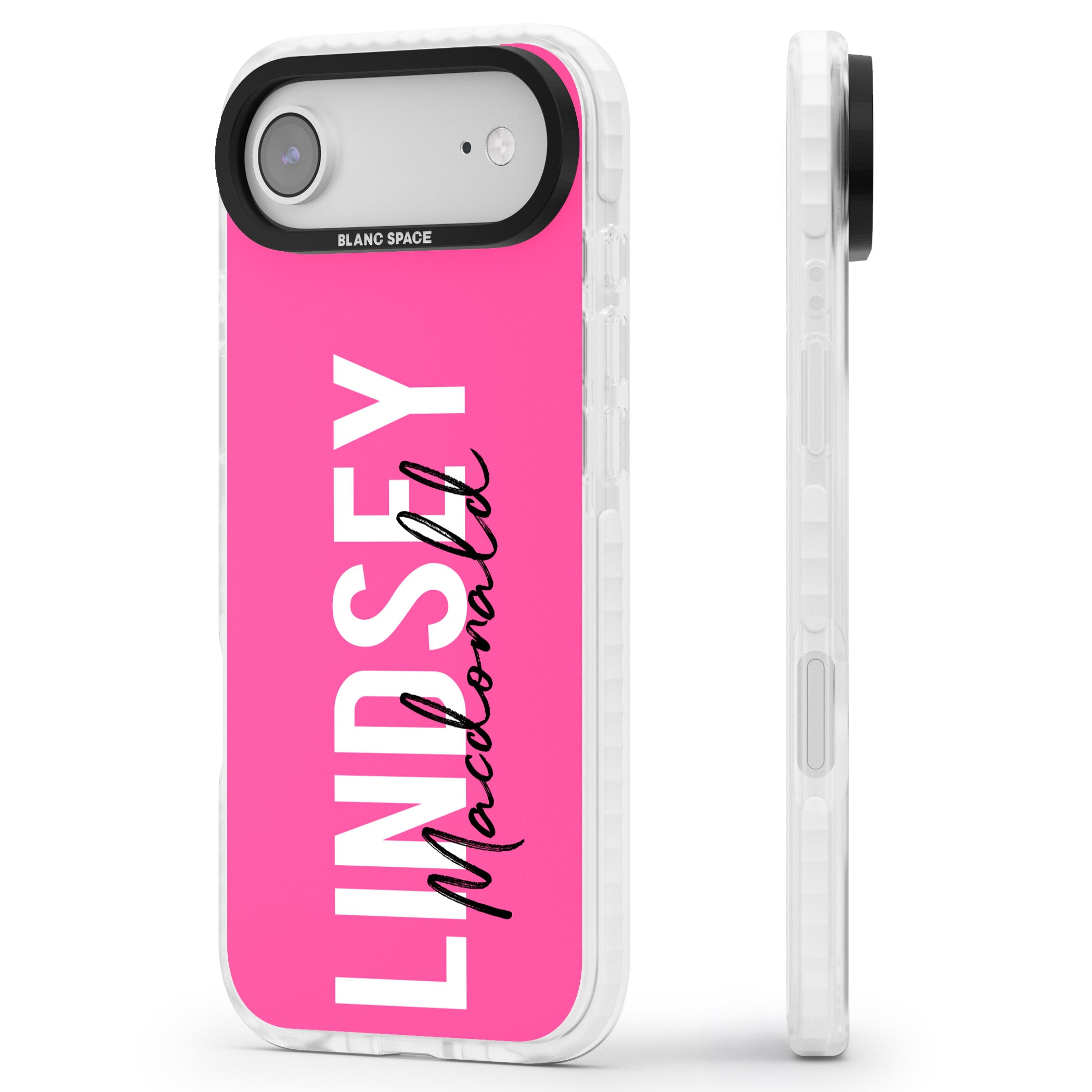 Personalised Bold Name: Pink iPhone 17 Air Impact Clear Phone Case Side Profile