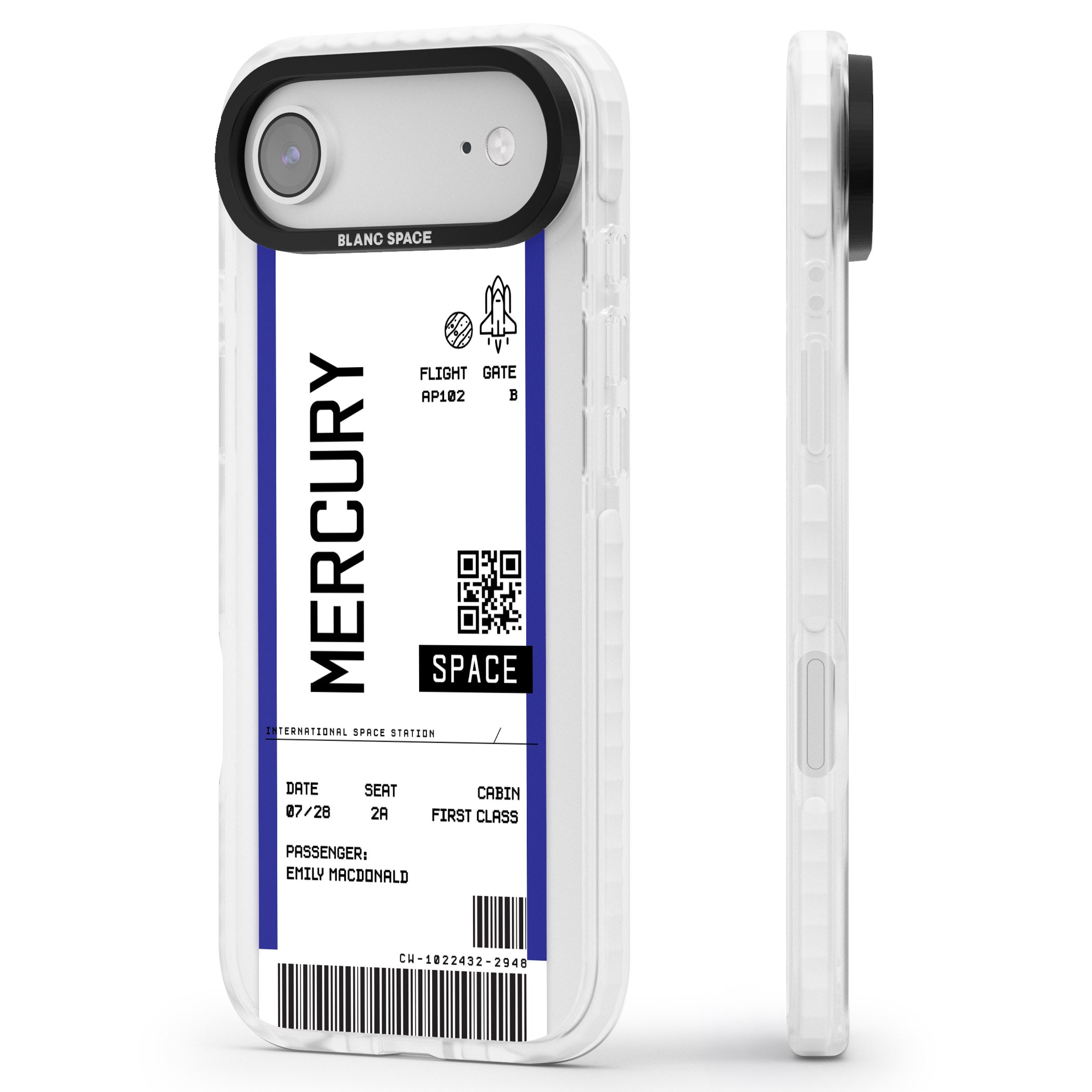 Personalised Mercury Travel Ticket iPhone 17 Air Impact Clear Phone Case Side Profile